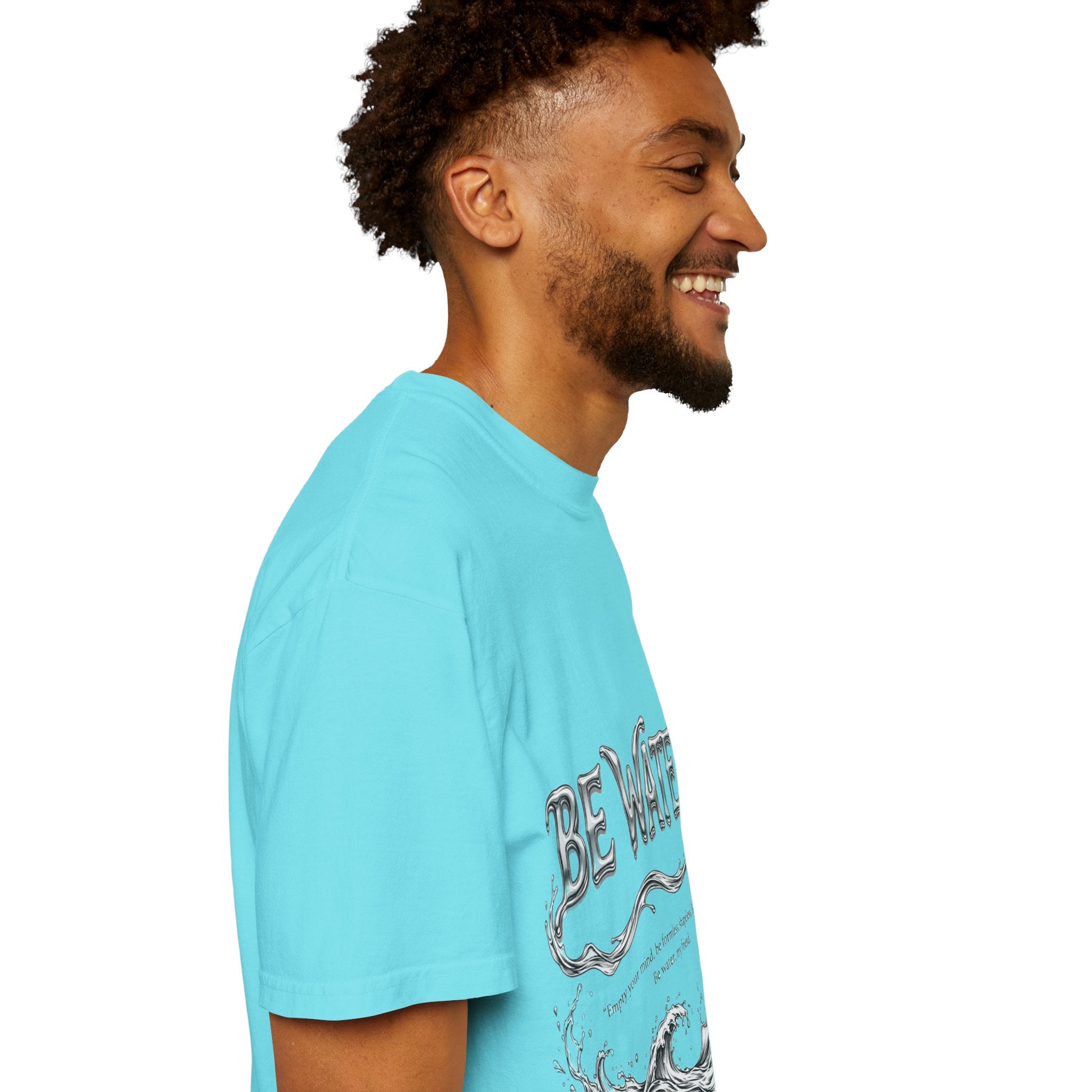 "Be Water, My Friend" Quote Tee – Soft Garment-Dyed Cotton with Flowing Water Art