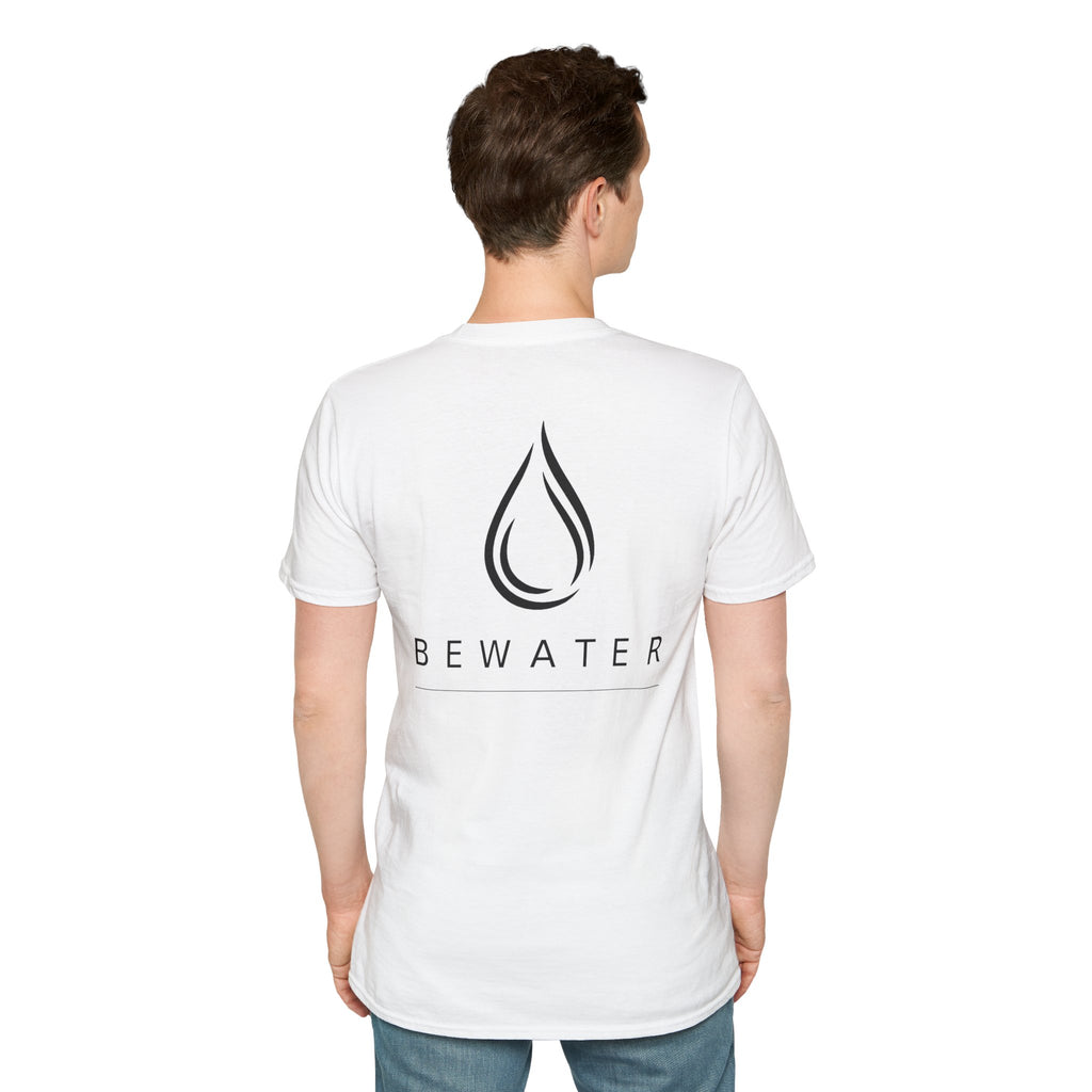 BEWATER Logo White T-Shirt — Minimal Water Drop Graphic Tee