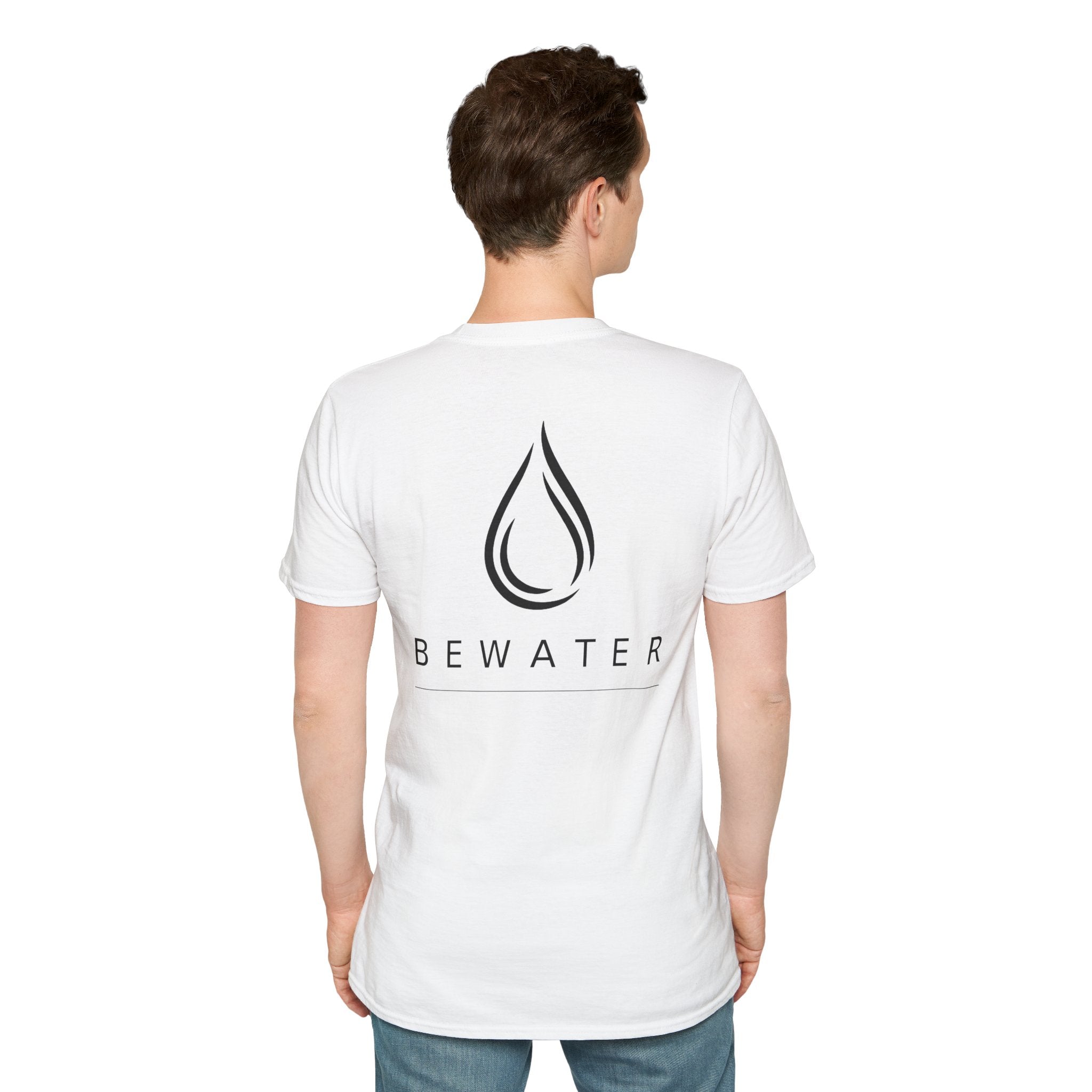 BEWATER Logo White T-Shirt — Minimal Water Drop Graphic Tee