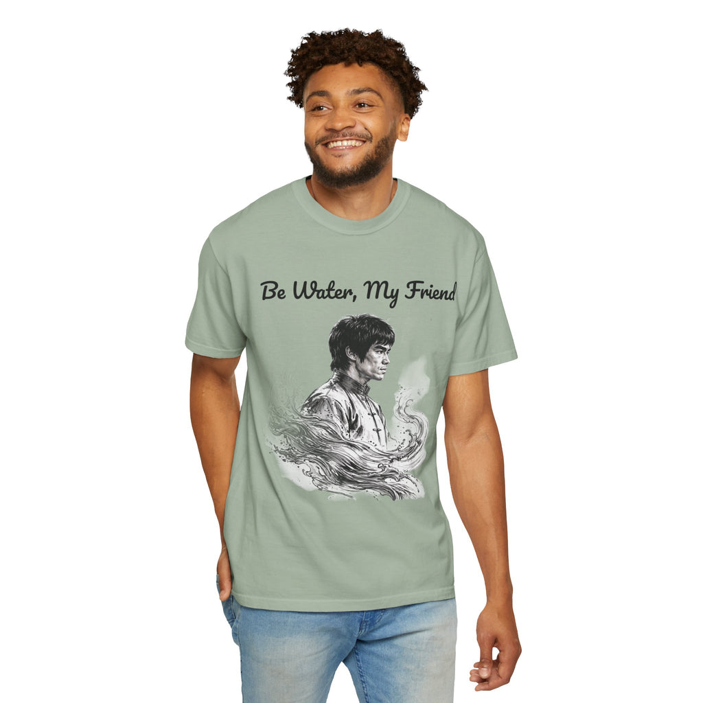 Embrace Adaptability: Bruce Lee Graphic T-Shirt, Classic Monochrome Portrait, Vintage Wash