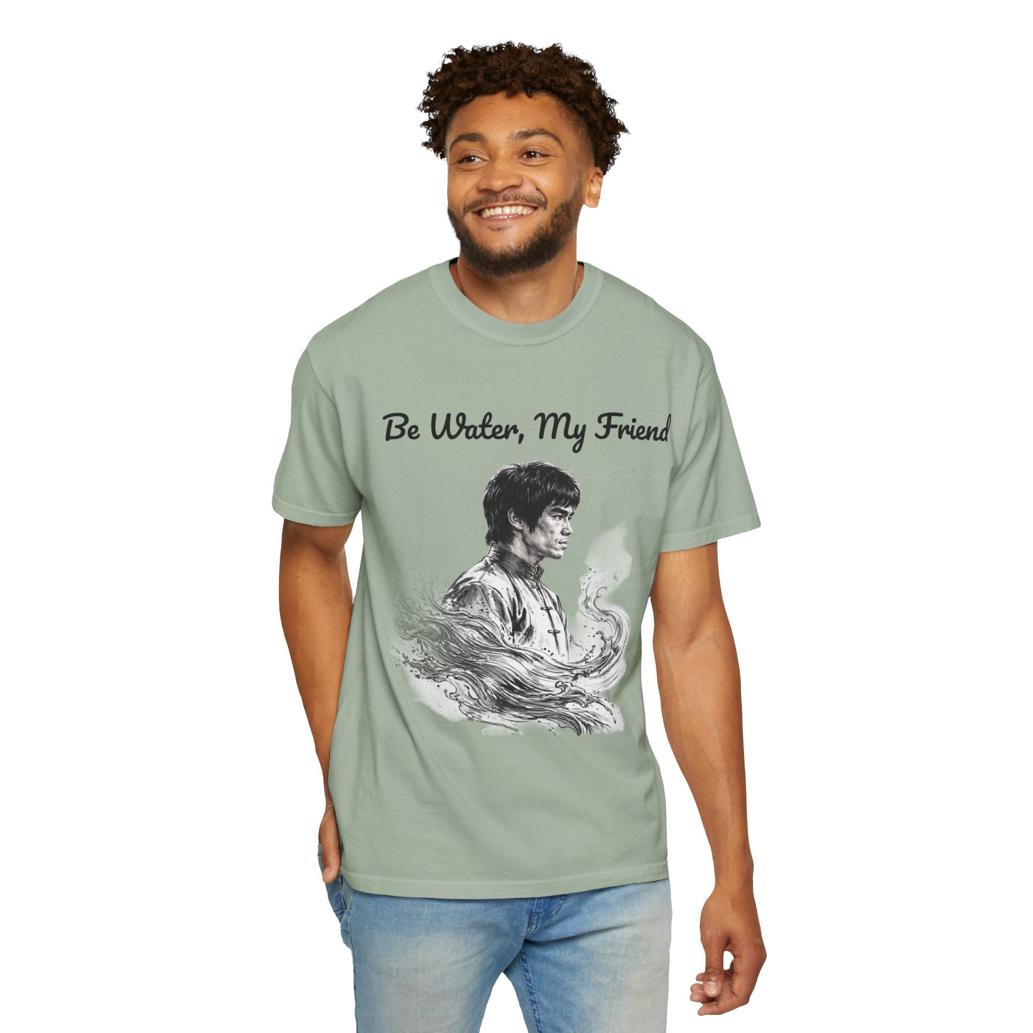 Embrace Adaptability: Bruce Lee Graphic T-Shirt, Classic Monochrome Portrait, Vintage Wash