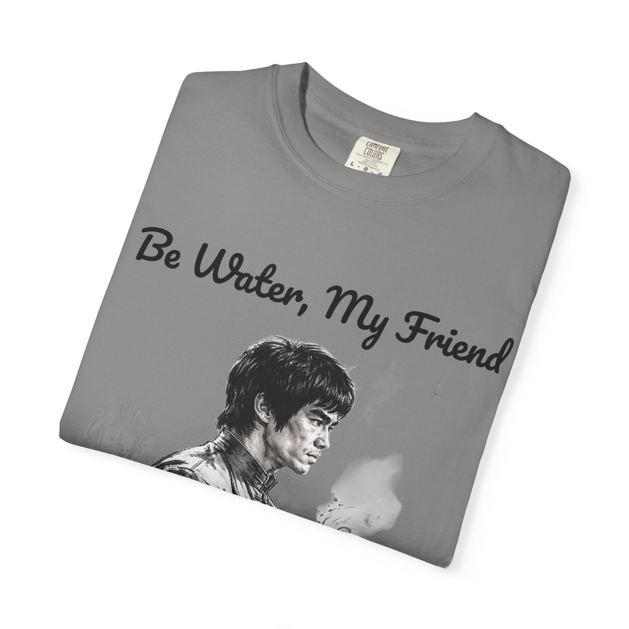 Embrace Adaptability: Bruce Lee Graphic T-Shirt, Classic Monochrome Portrait, Vintage Wash