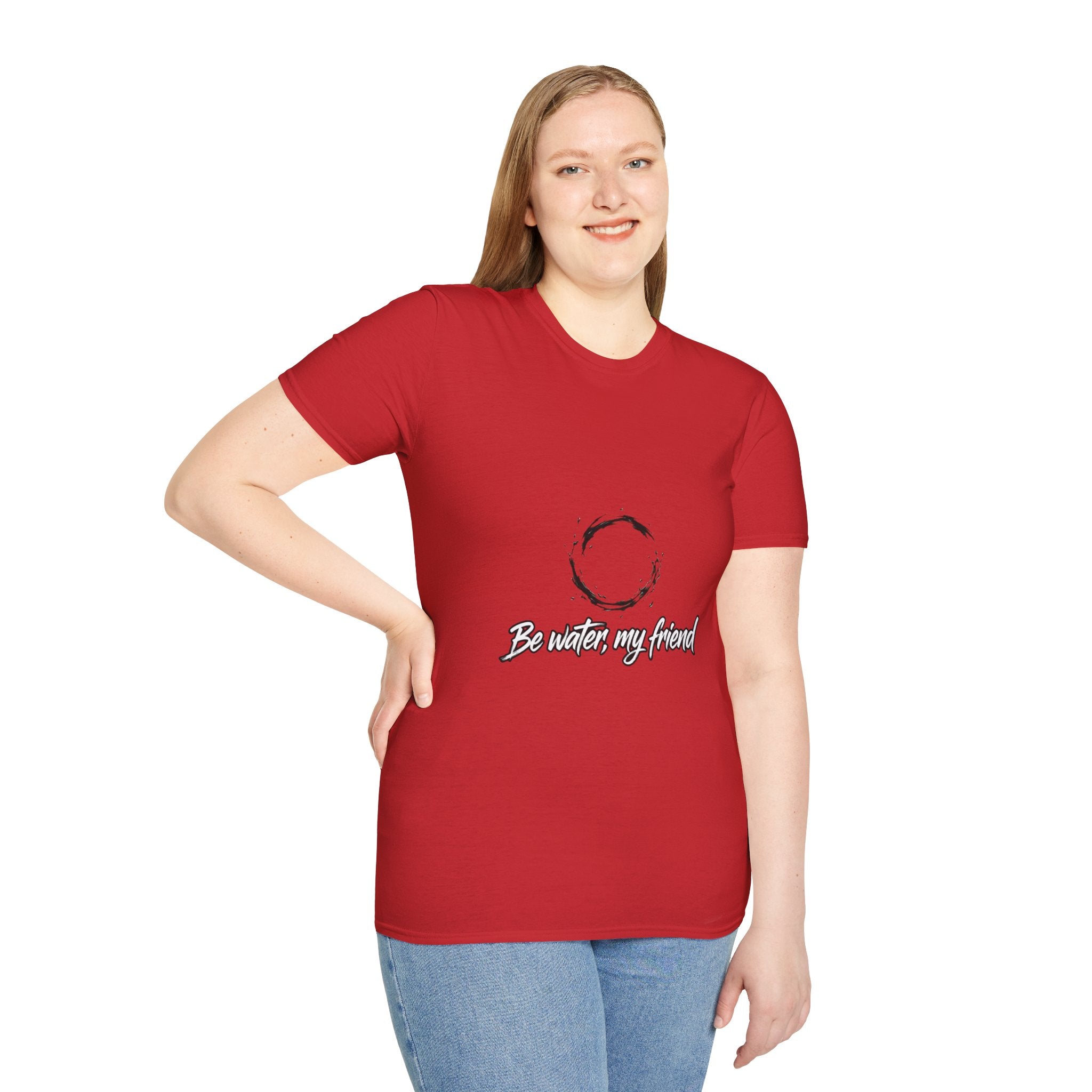 New T‑Shirt Minimal Zen Brush Circle with “Be Water, My Friend” Inspirational Graphic