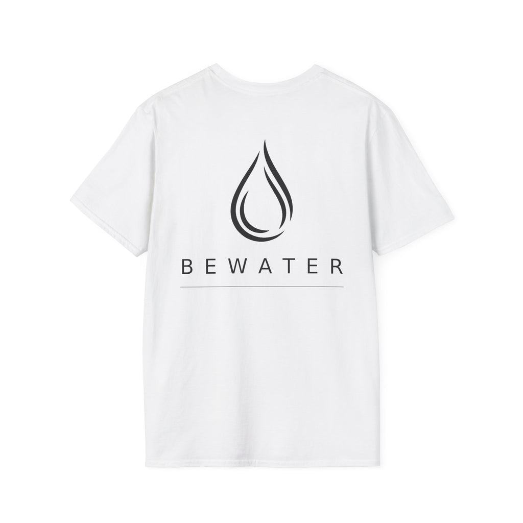 BEWATER Logo White T-Shirt — Minimal Water Drop Graphic Tee