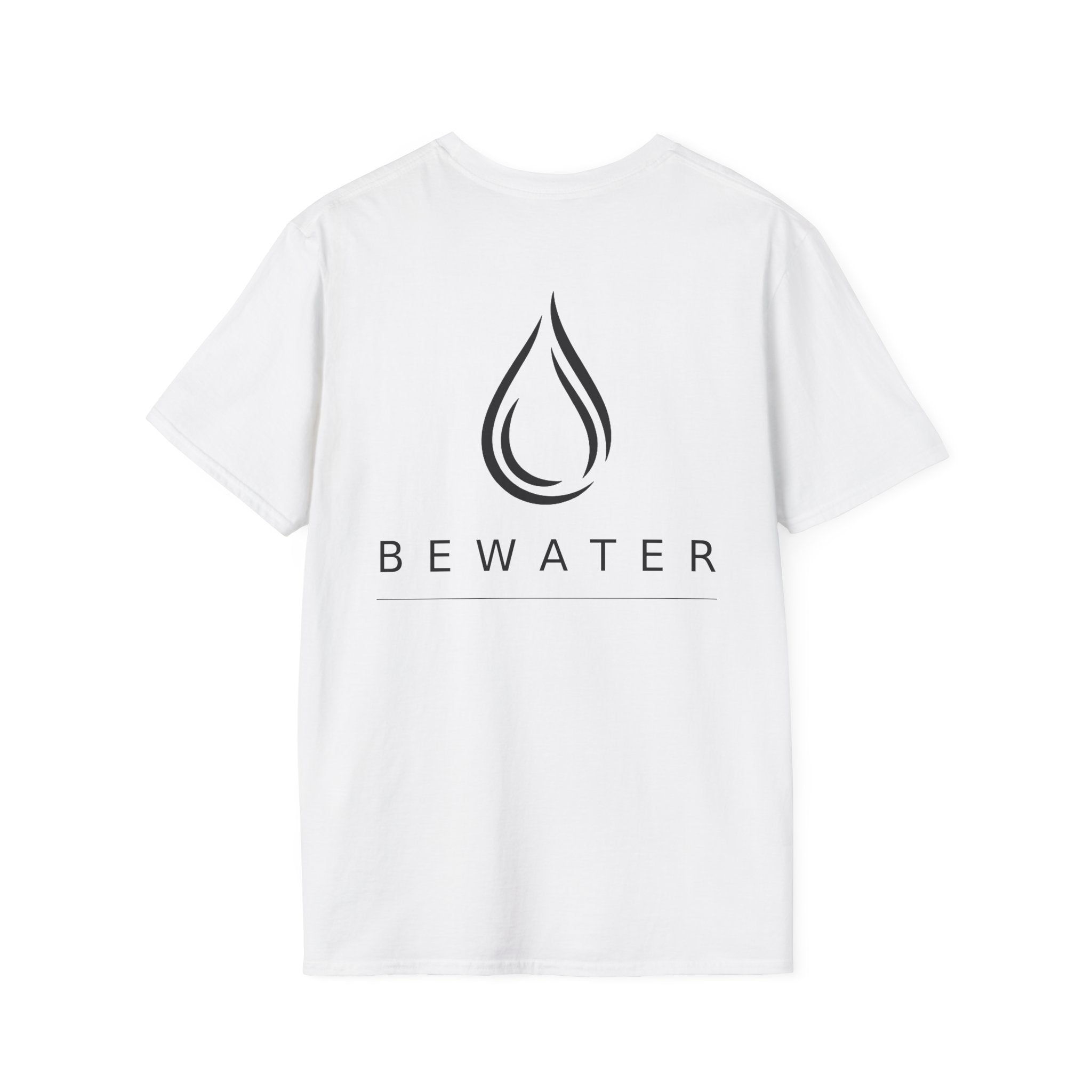 BEWATER Logo White T-Shirt — Minimal Water Drop Graphic Tee
