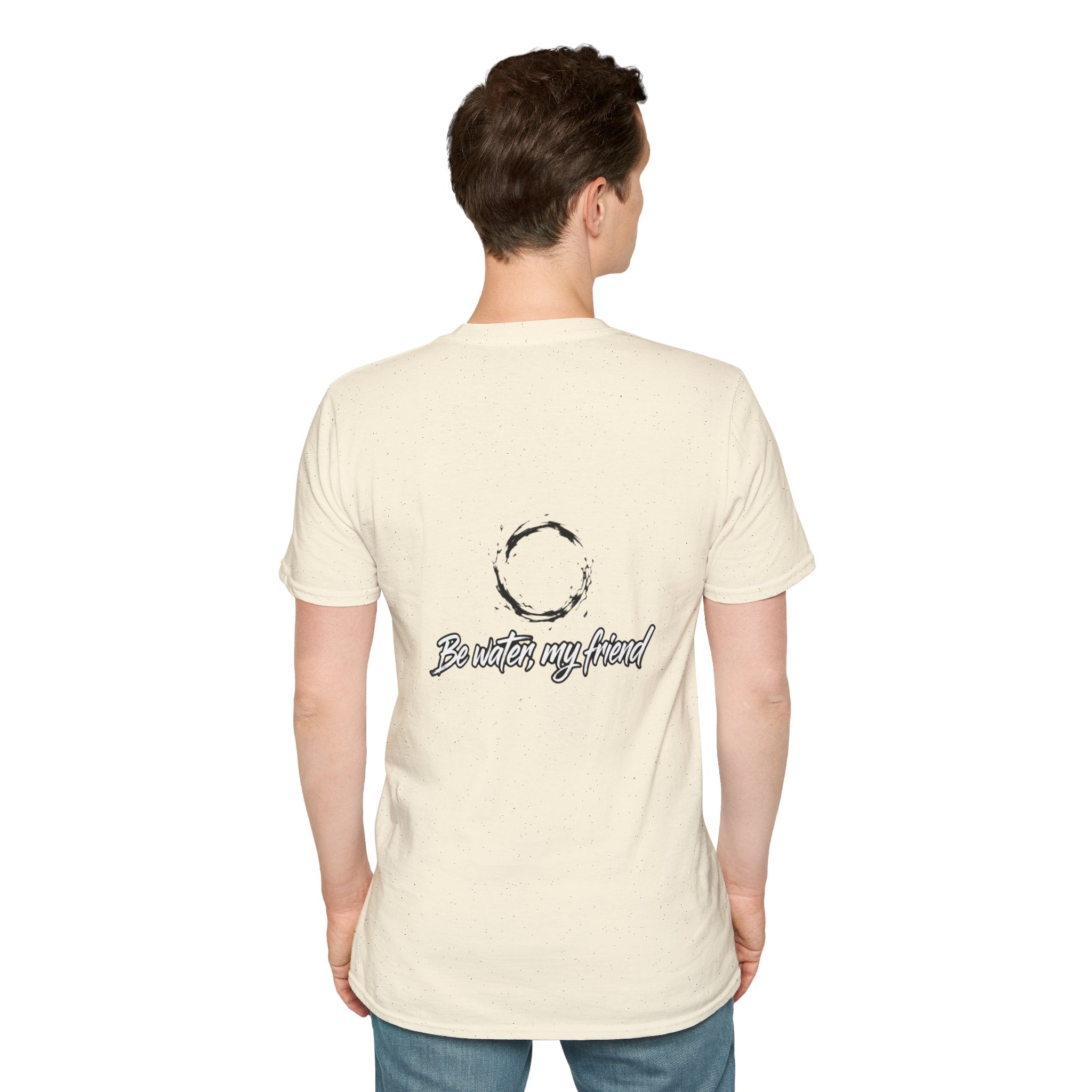 New T‑Shirt Minimal Zen Brush Circle with “Be Water, My Friend” Inspirational Graphic