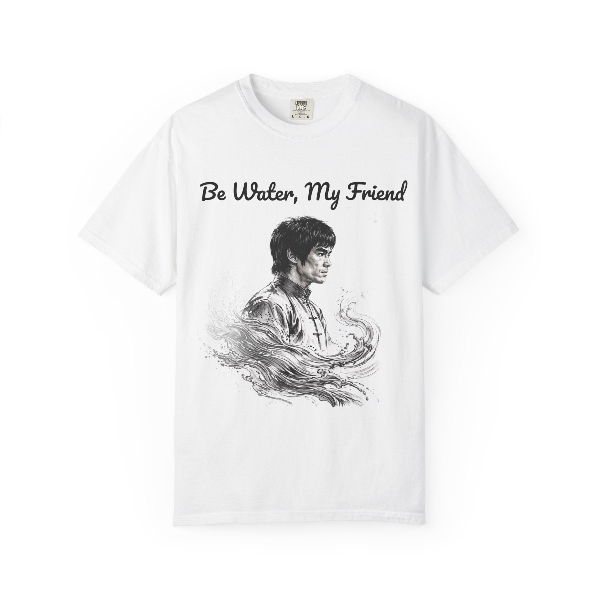 Embrace Adaptability: Bruce Lee Graphic T-Shirt, Classic Monochrome Portrait, Vintage Wash