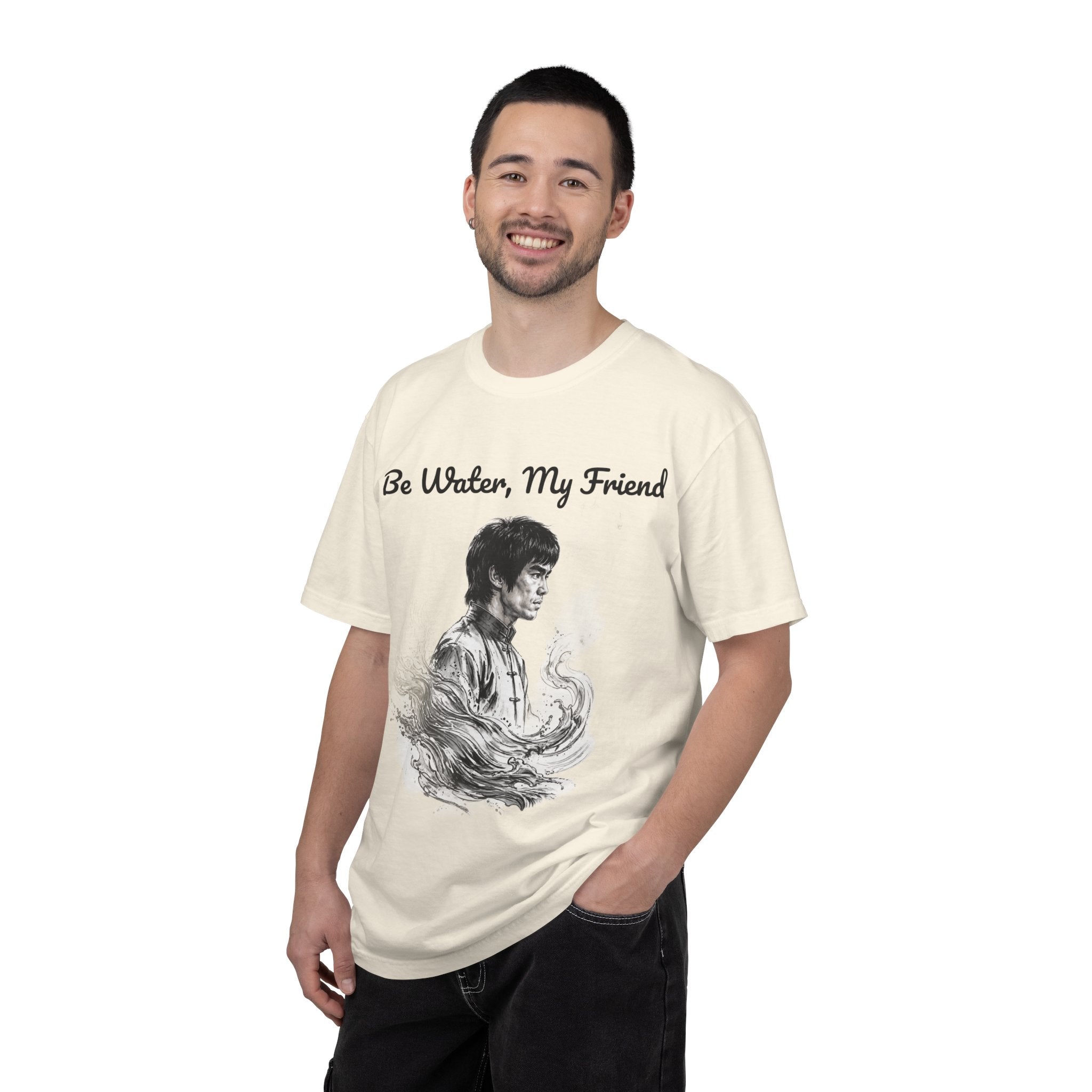 Embrace Adaptability: Bruce Lee Graphic T-Shirt, Classic Monochrome Portrait, Vintage Wash