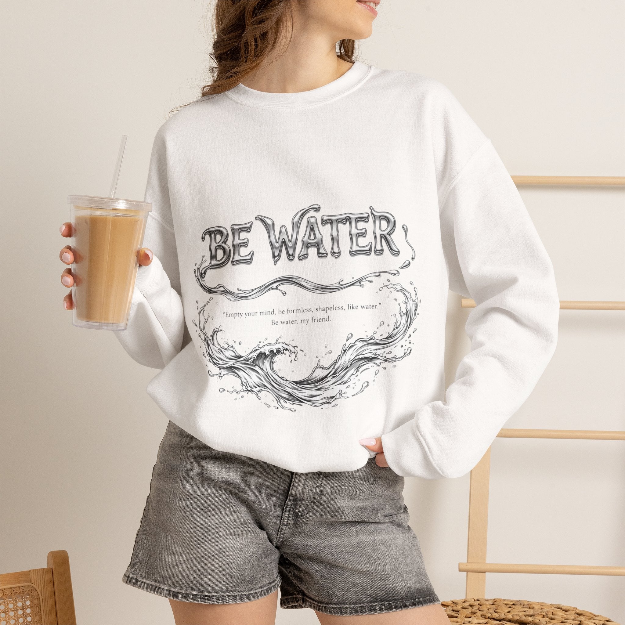 Embrace the Way – Bruce Lee "Be Water" Crew Sweatshirt, Thick Cotton Blend, Ideal Gift for Martial Arts Lovers & Thinkers