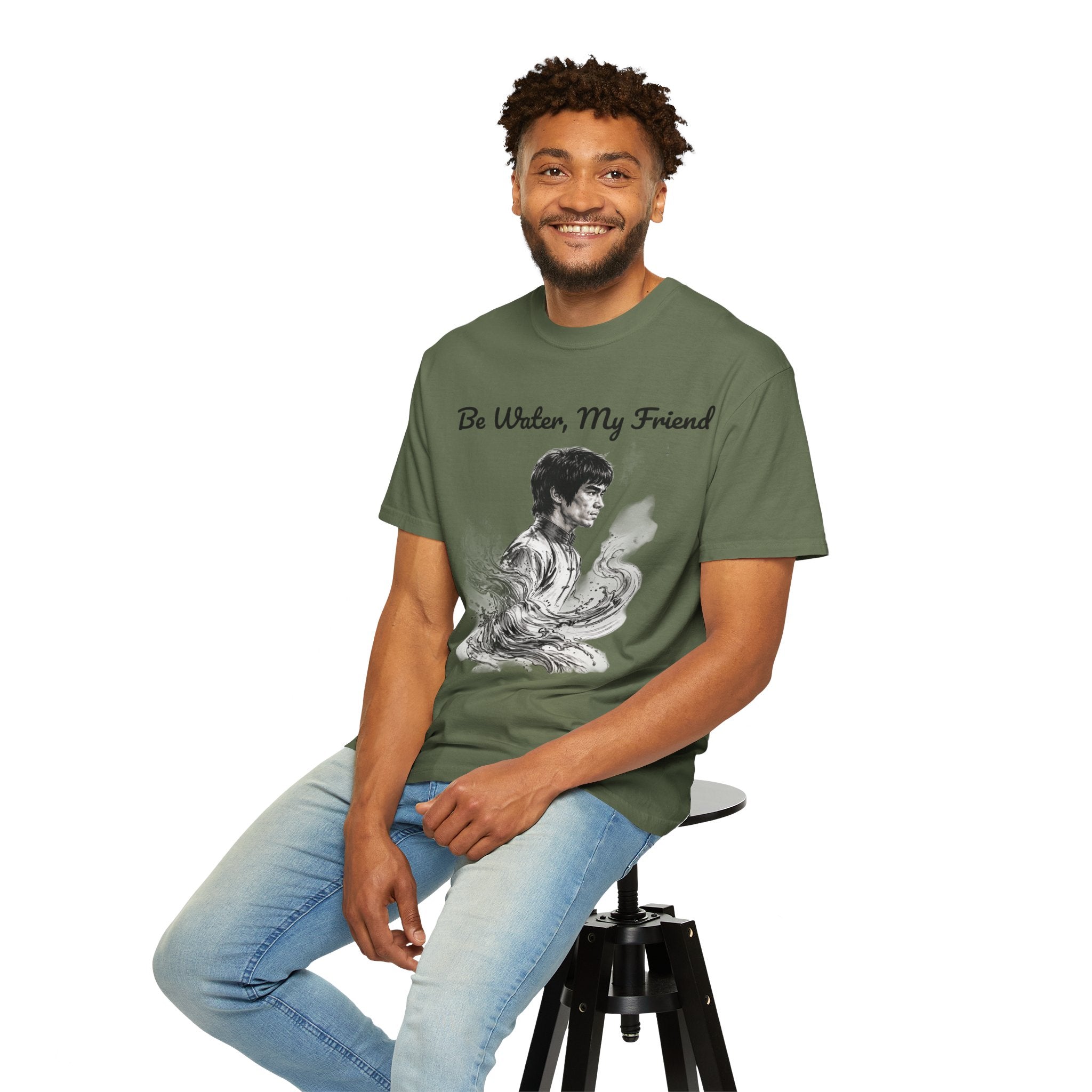 Embrace Adaptability: Bruce Lee Graphic T-Shirt, Classic Monochrome Portrait, Vintage Wash