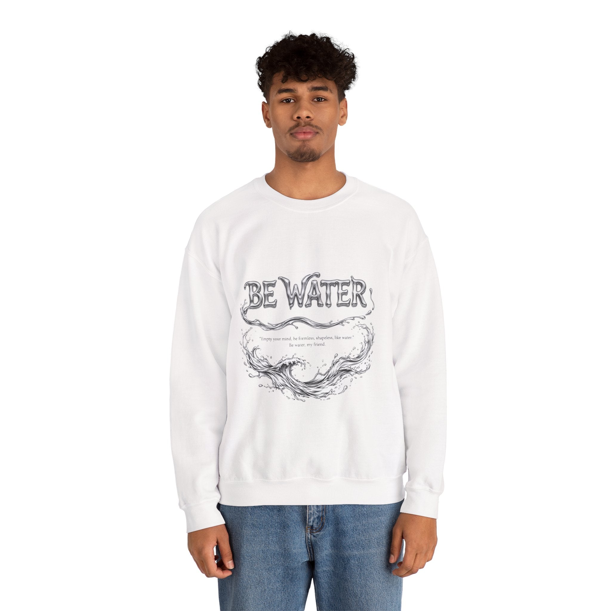 Embrace the Way – Bruce Lee "Be Water" Crew Sweatshirt, Thick Cotton Blend, Ideal Gift for Martial Arts Lovers & Thinkers
