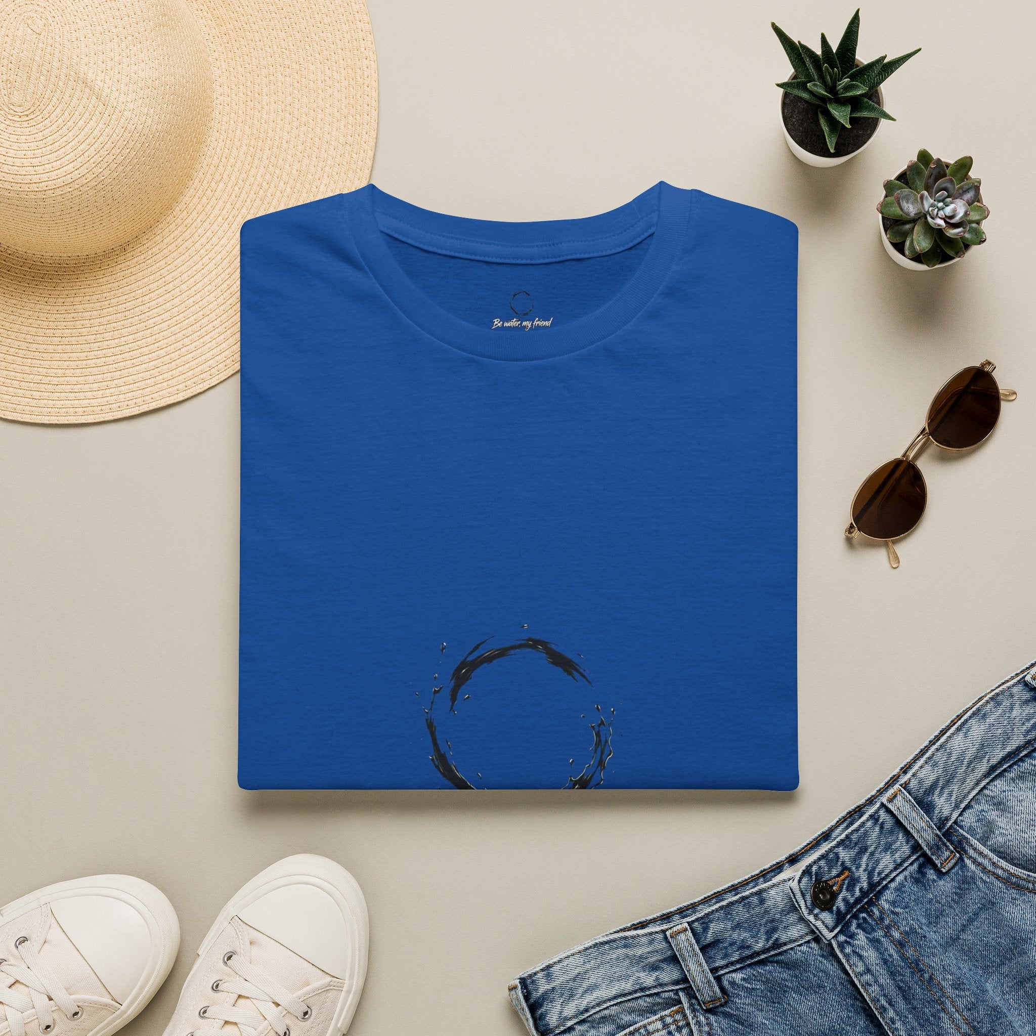 New T‑Shirt Minimal Zen Brush Circle with “Be Water, My Friend” Inspirational Graphic