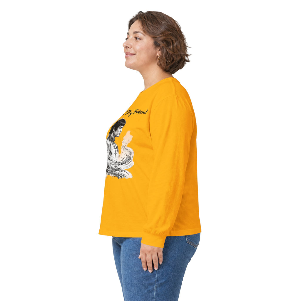 Flow Like Water: Bruce Lee Long Sleeve Crew Tee – Timeless Wisdom with Minimalist Water Art, Perfect for Layering