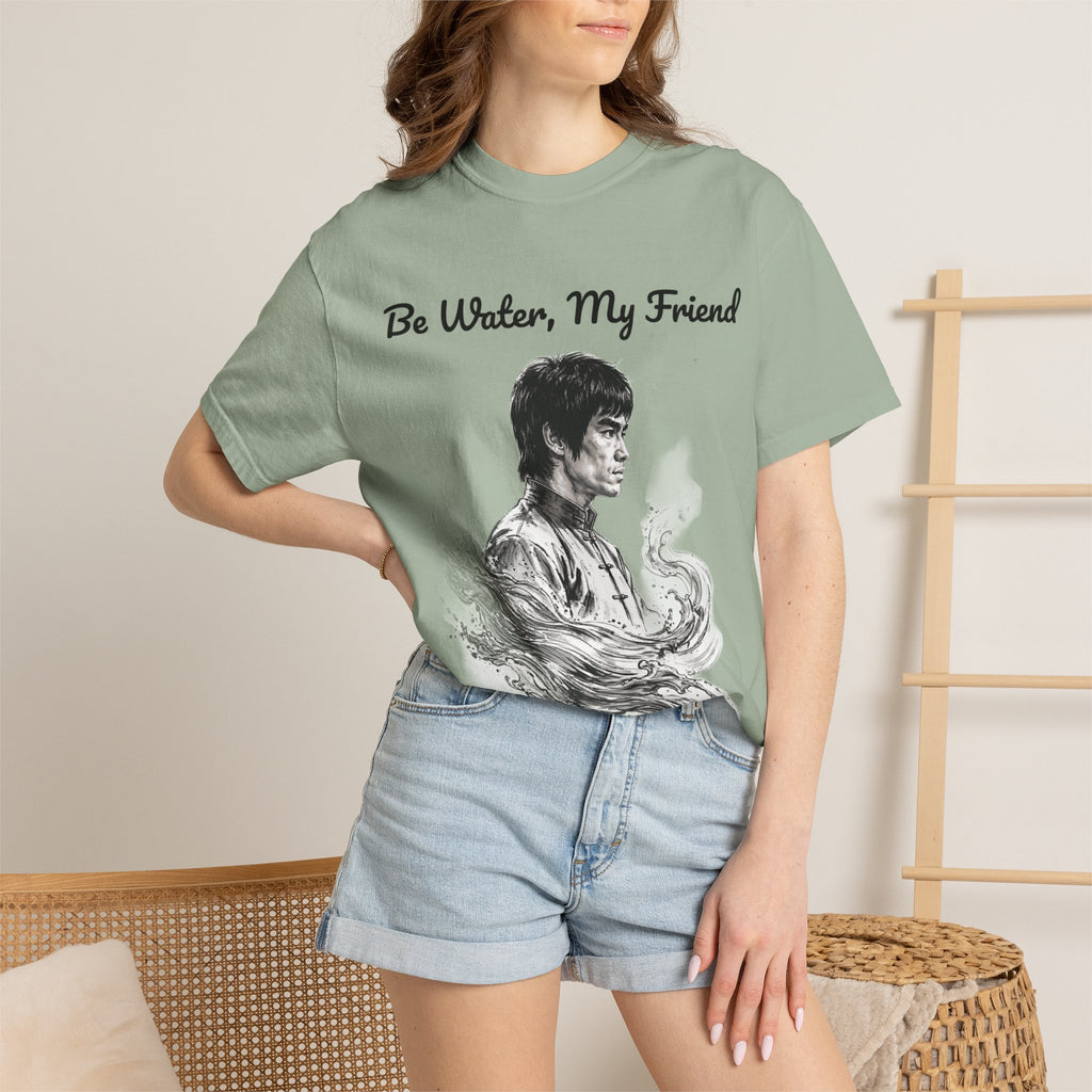 Embrace Adaptability: Bruce Lee Graphic T-Shirt, Classic Monochrome Portrait, Vintage Wash