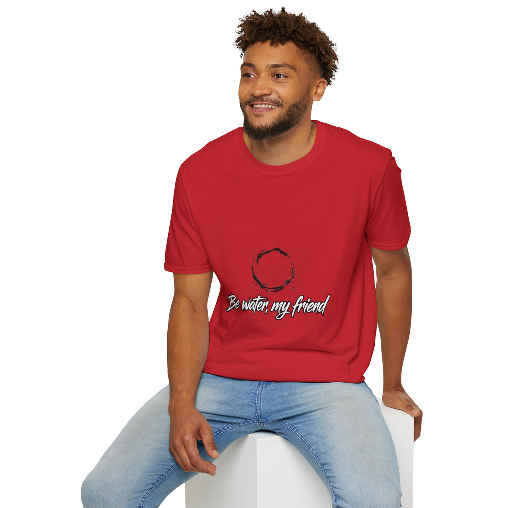 New T‑Shirt Minimal Zen Brush Circle with “Be Water, My Friend” Inspirational Graphic