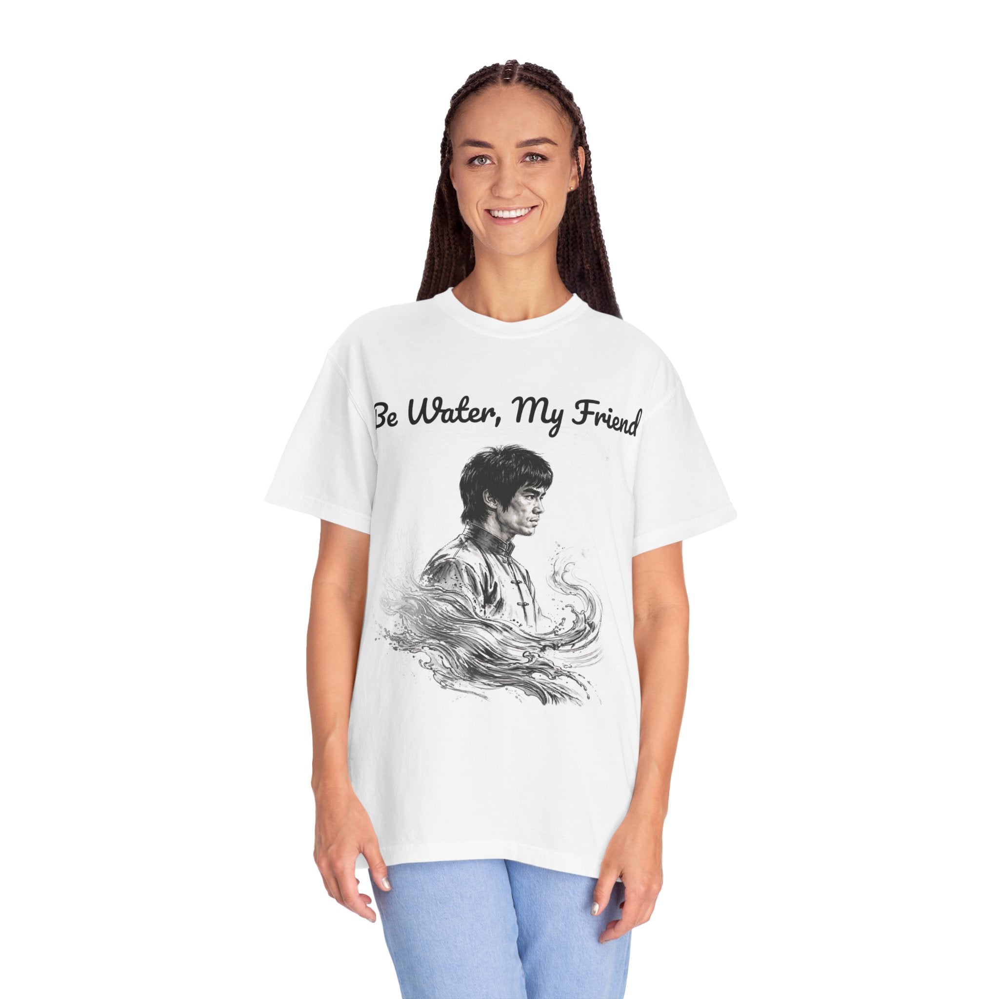 Embrace Adaptability: Bruce Lee Graphic T-Shirt, Classic Monochrome Portrait, Vintage Wash