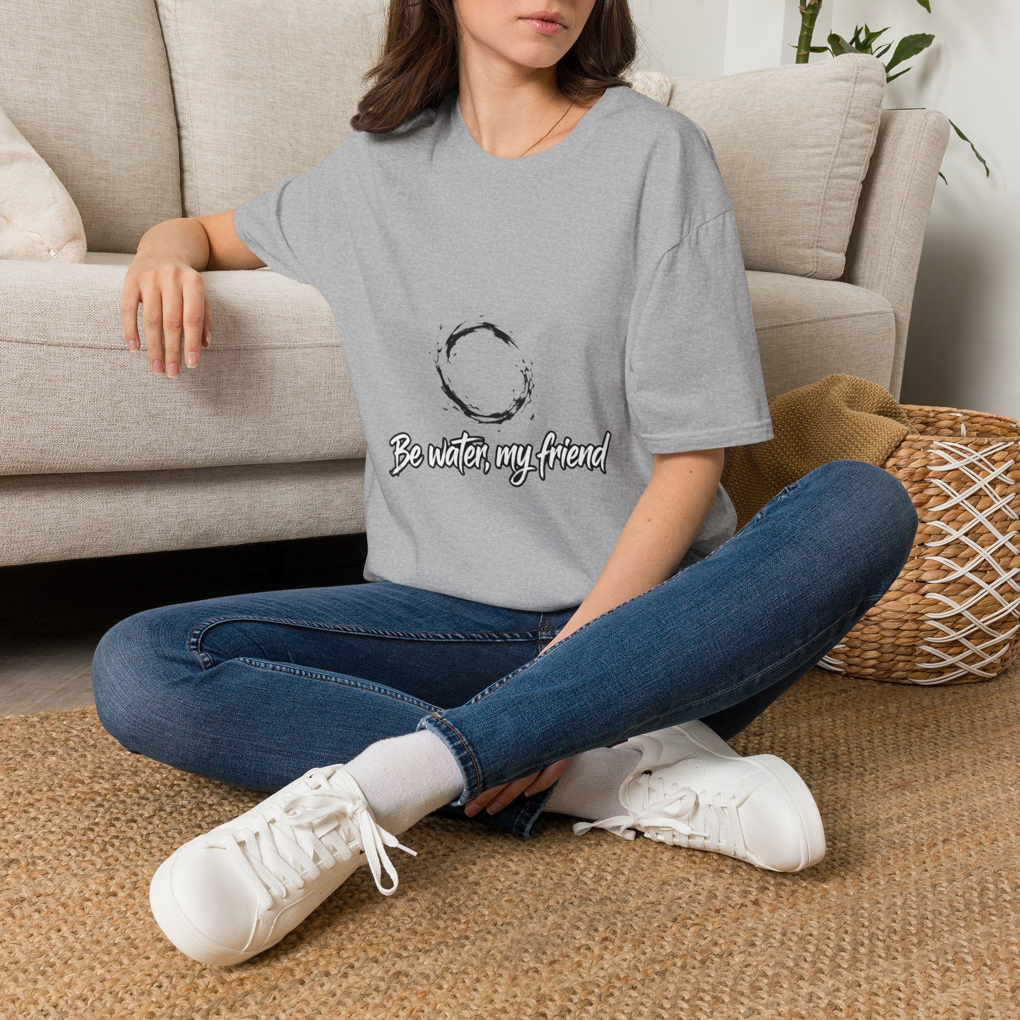 New T‑Shirt Minimal Zen Brush Circle with “Be Water, My Friend” Inspirational Graphic