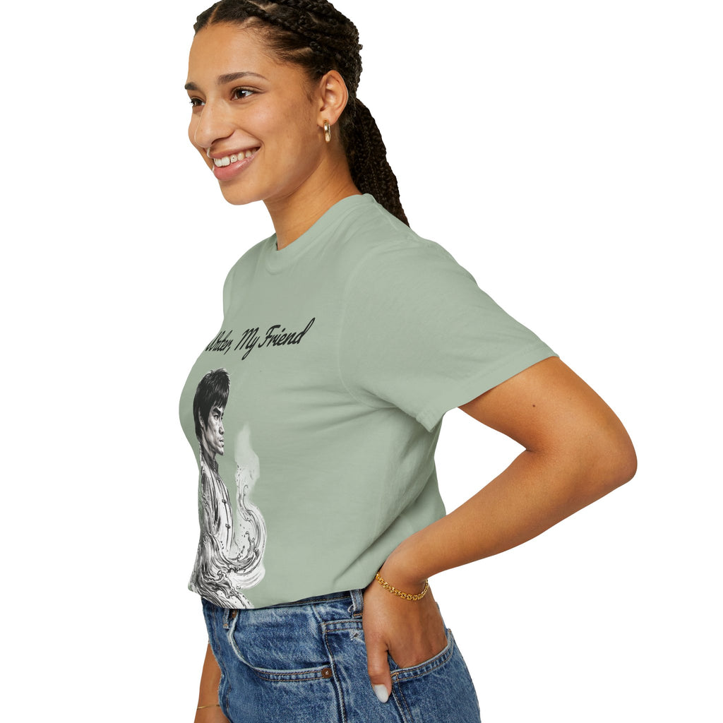 Embrace Adaptability: Bruce Lee Graphic T-Shirt, Classic Monochrome Portrait, Vintage Wash
