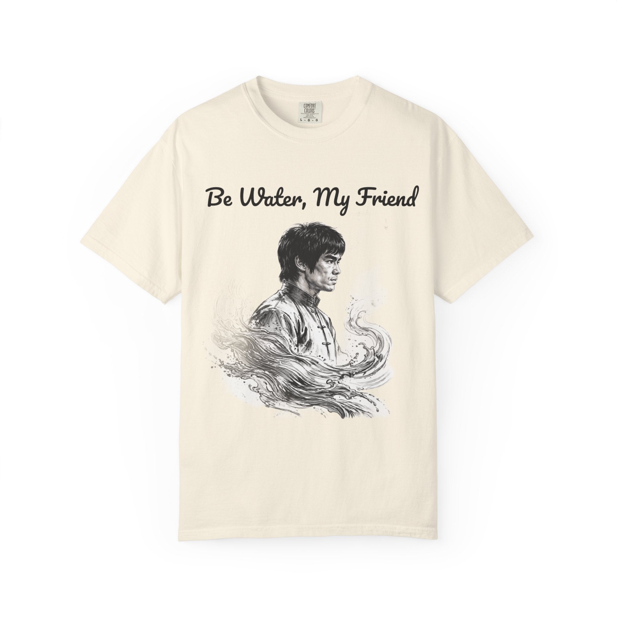 Embrace Adaptability: Bruce Lee Graphic T-Shirt, Classic Monochrome Portrait, Vintage Wash
