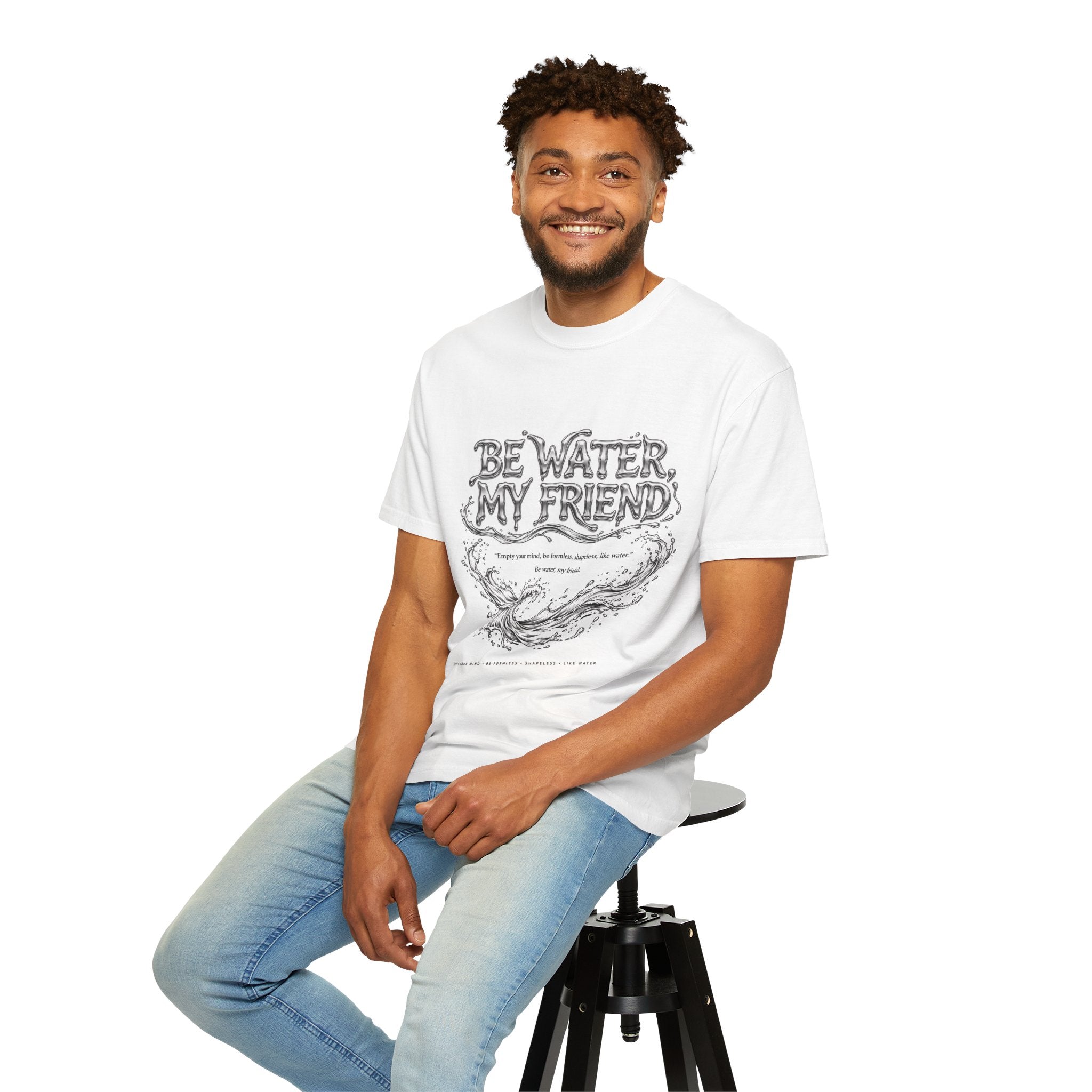 Unisex Garment-Dyed White T-shirt | Be Water My Friend Print Graphic
