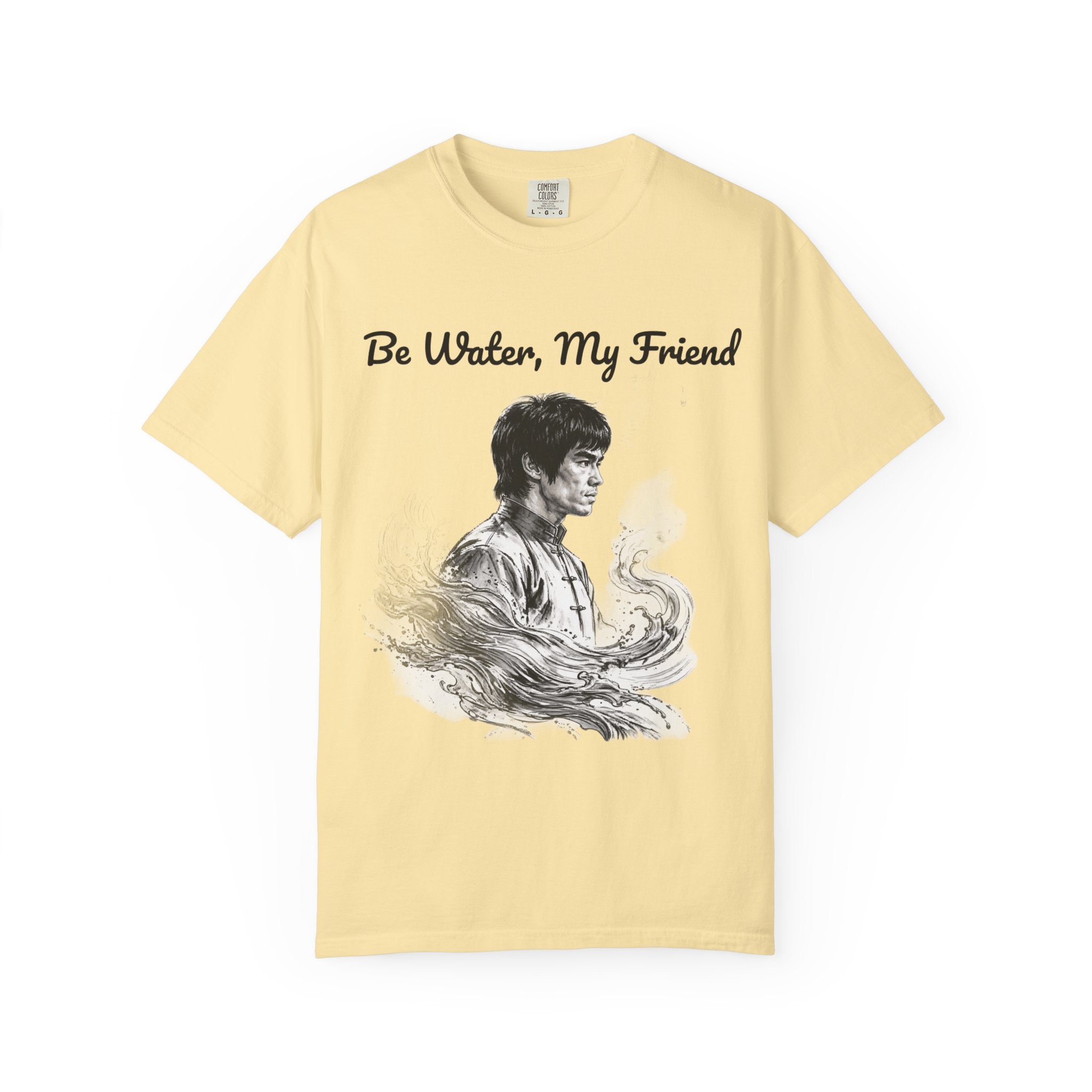 Embrace Adaptability: Bruce Lee Graphic T-Shirt, Classic Monochrome Portrait, Vintage Wash