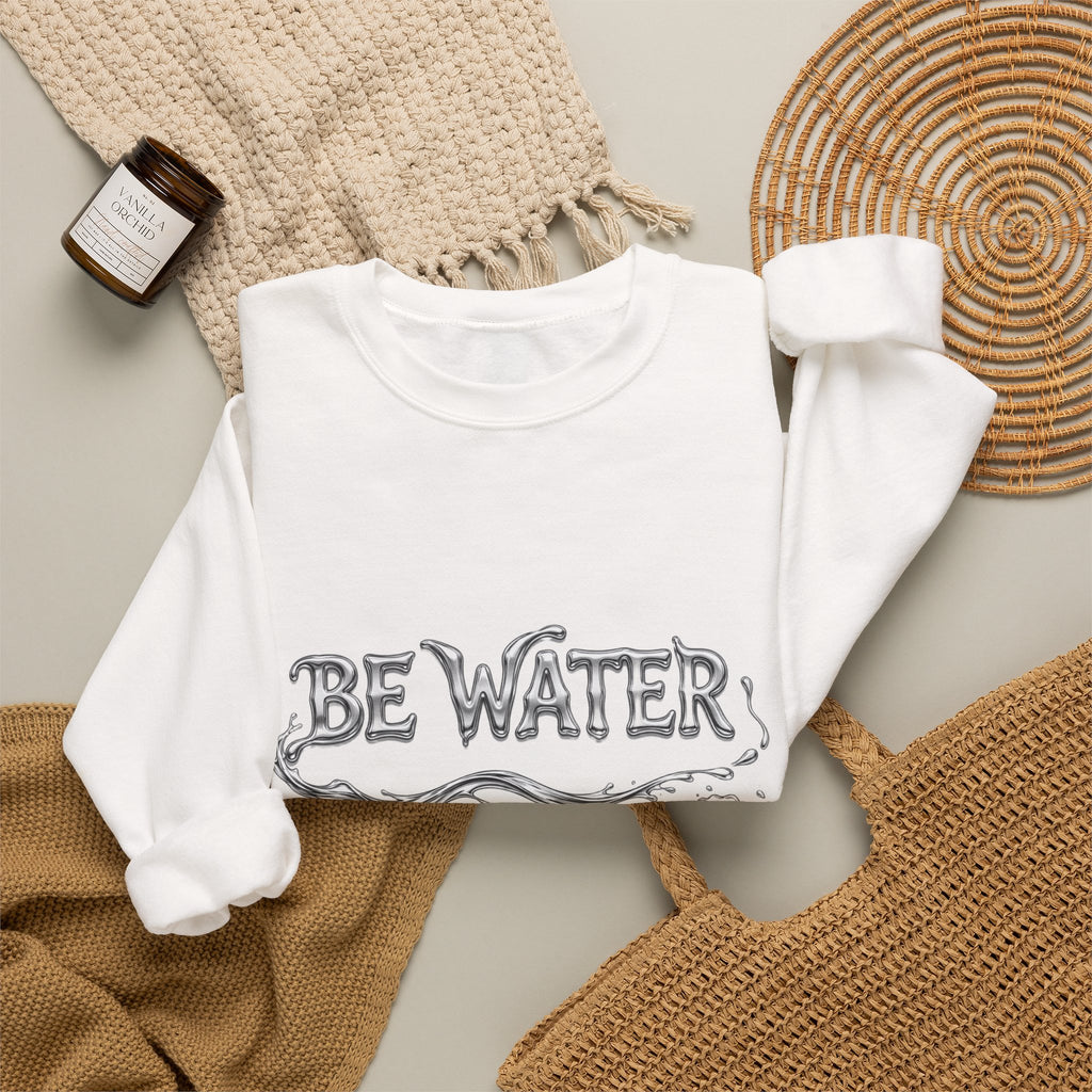 Embrace the Way – Bruce Lee "Be Water" Crew Sweatshirt, Thick Cotton Blend, Ideal Gift for Martial Arts Lovers & Thinkers