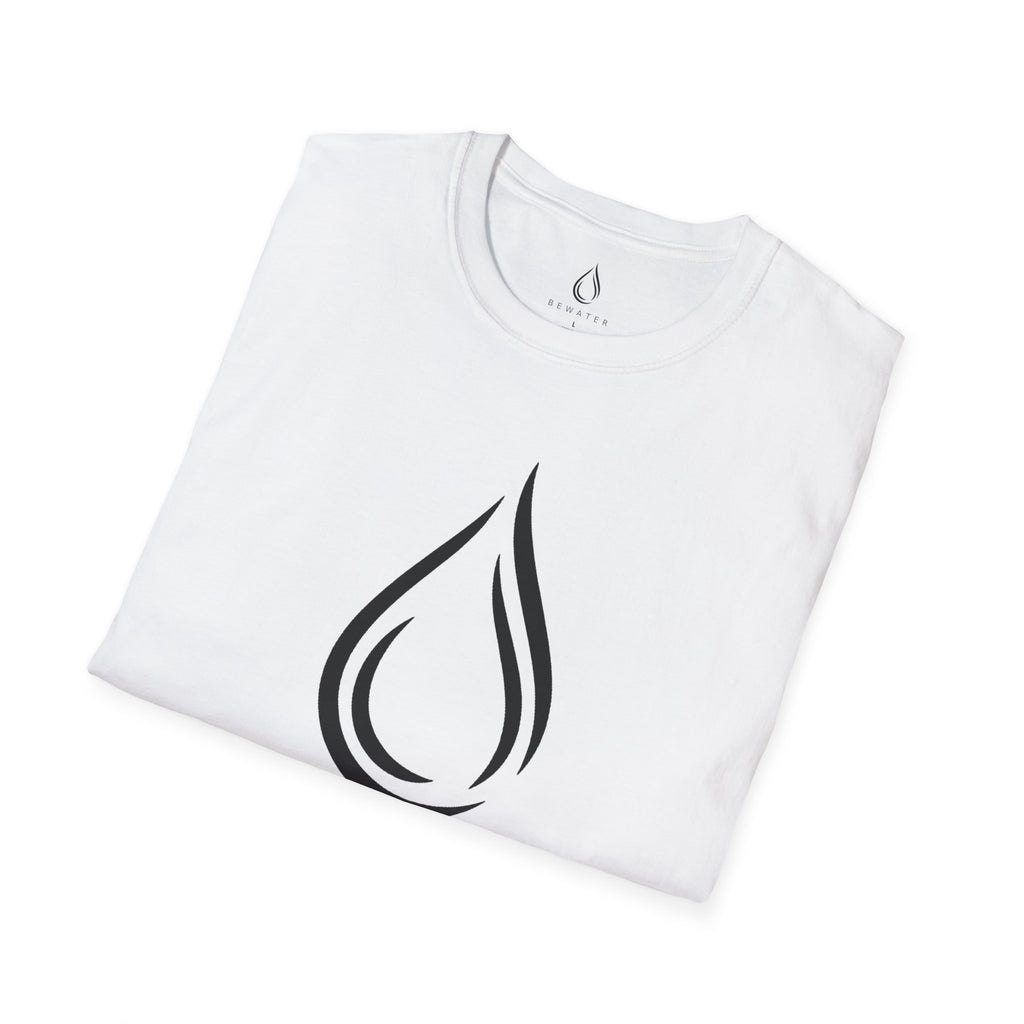BEWATER Logo White T-Shirt — Minimal Water Drop Graphic Tee