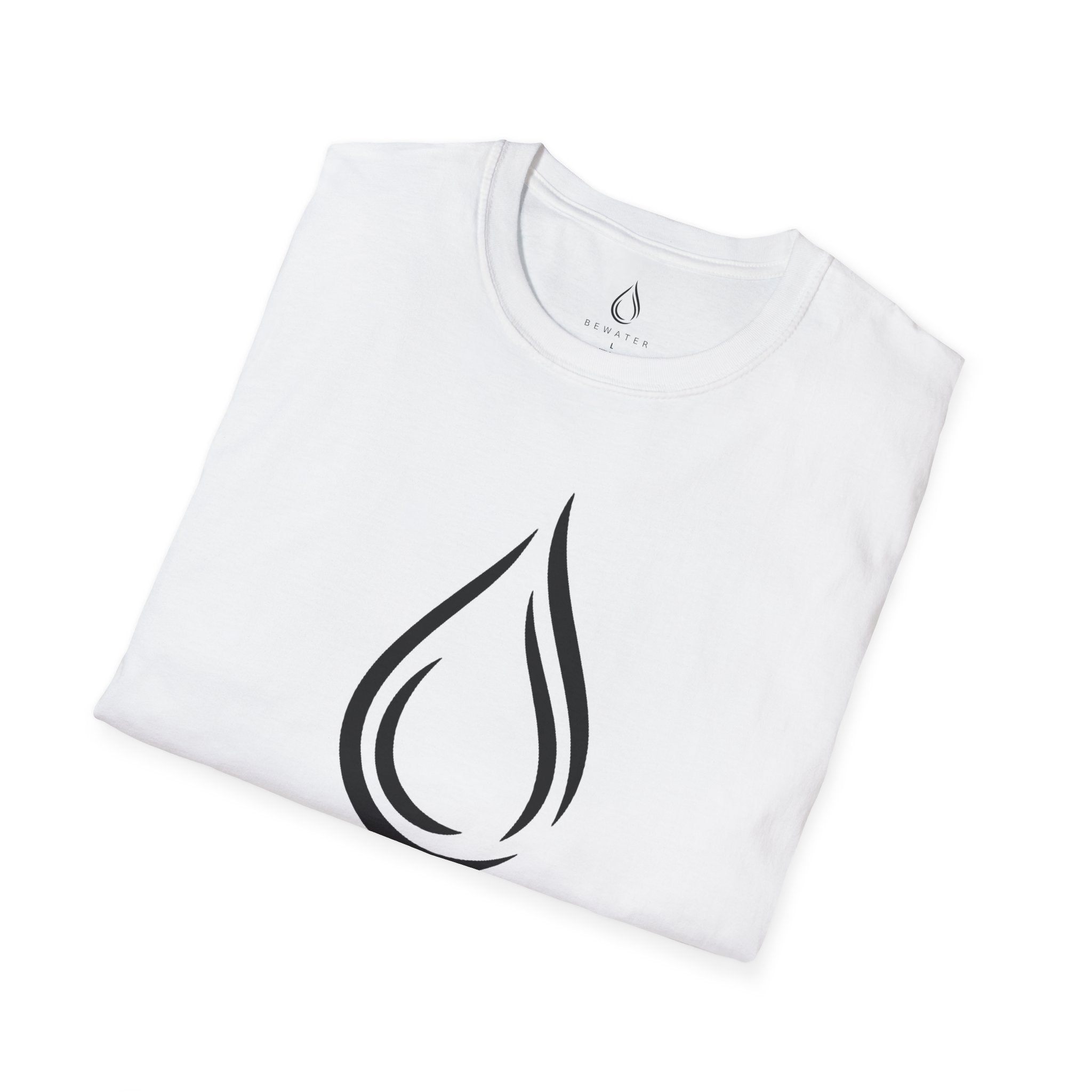 BEWATER Logo White T-Shirt — Minimal Water Drop Graphic Tee