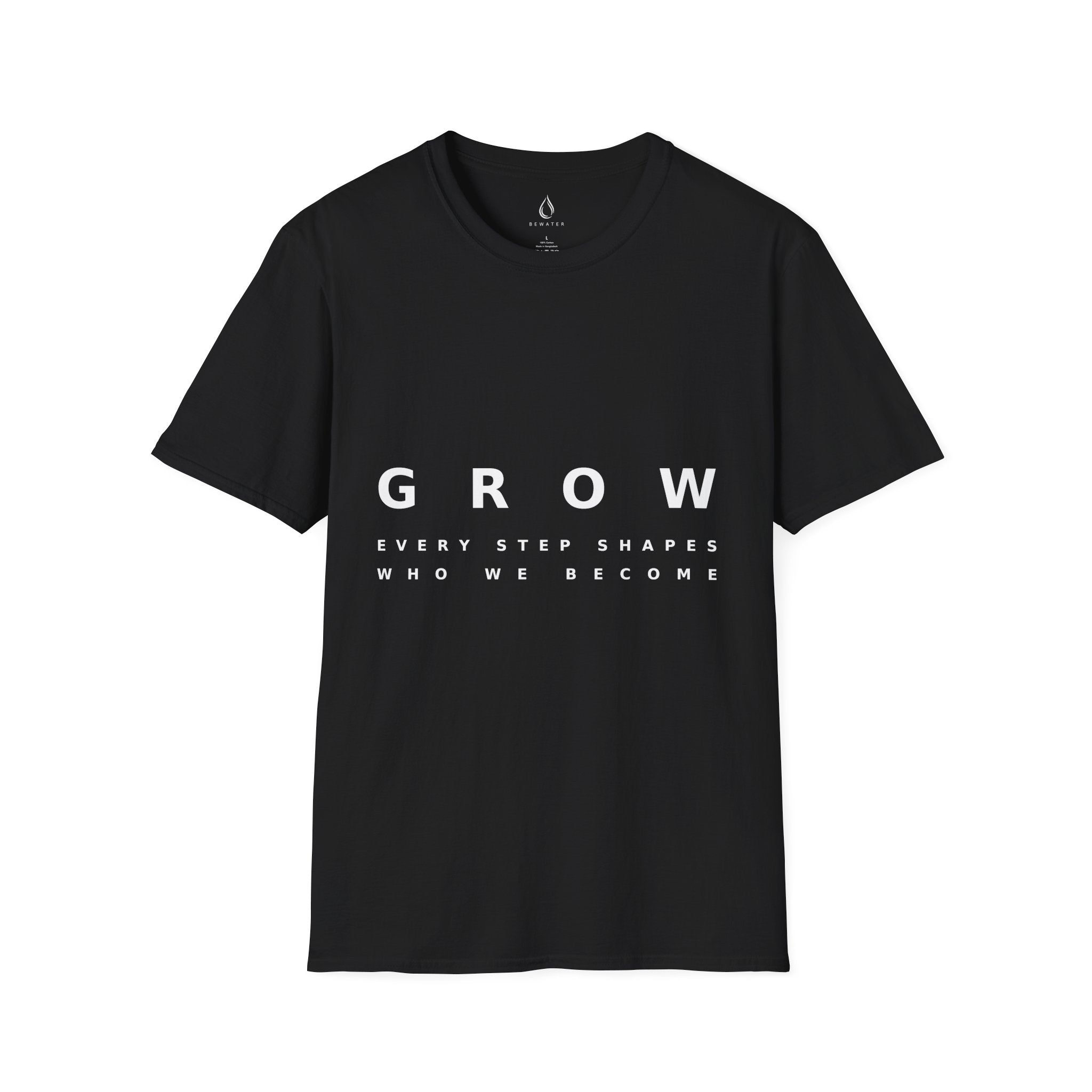 Grow Unisex Softstyle Black T-Shirt EVERY STEP SHAPES WHO WE BECOME' Graphic Tee
