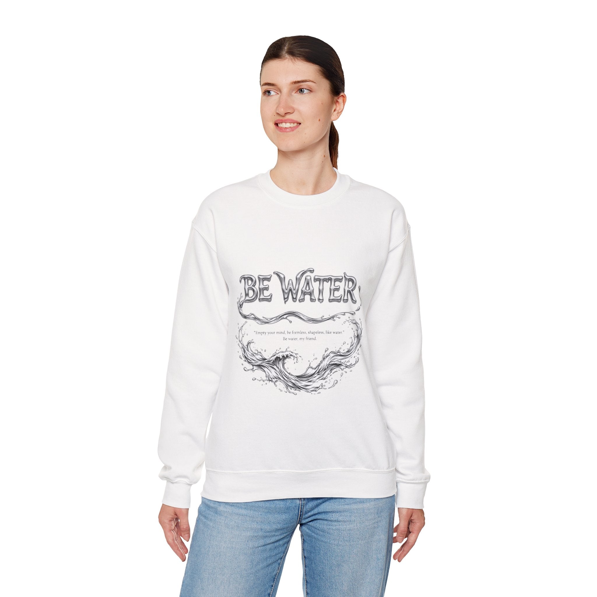 Embrace the Way – Bruce Lee "Be Water" Crew Sweatshirt, Thick Cotton Blend, Ideal Gift for Martial Arts Lovers & Thinkers