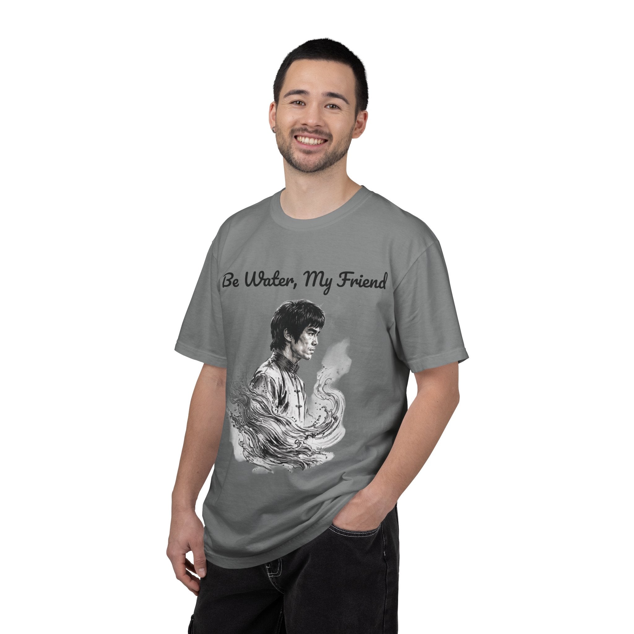 Embrace Adaptability: Bruce Lee Graphic T-Shirt, Classic Monochrome Portrait, Vintage Wash