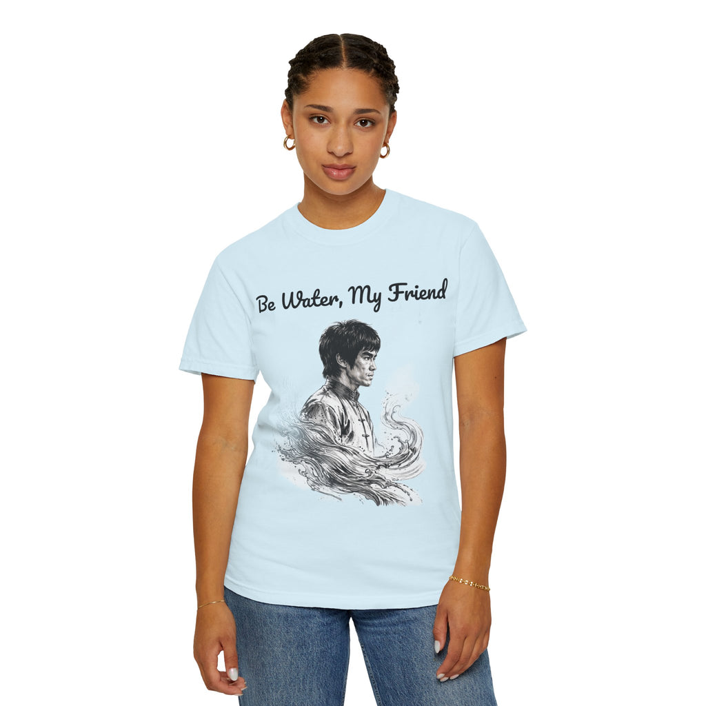 Embrace Adaptability: Bruce Lee Graphic T-Shirt, Classic Monochrome Portrait, Vintage Wash
