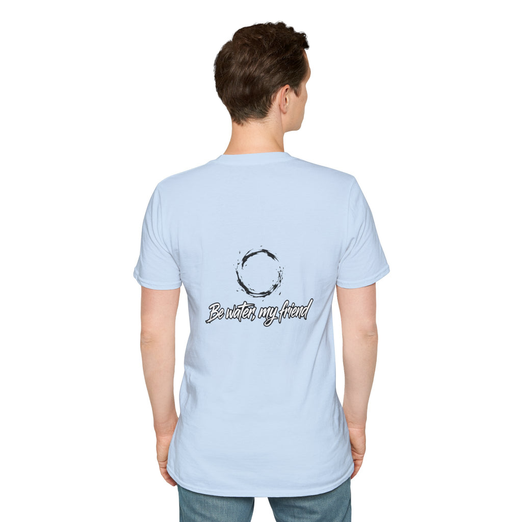 New T‑Shirt Minimal Zen Brush Circle with “Be Water, My Friend” Inspirational Graphic