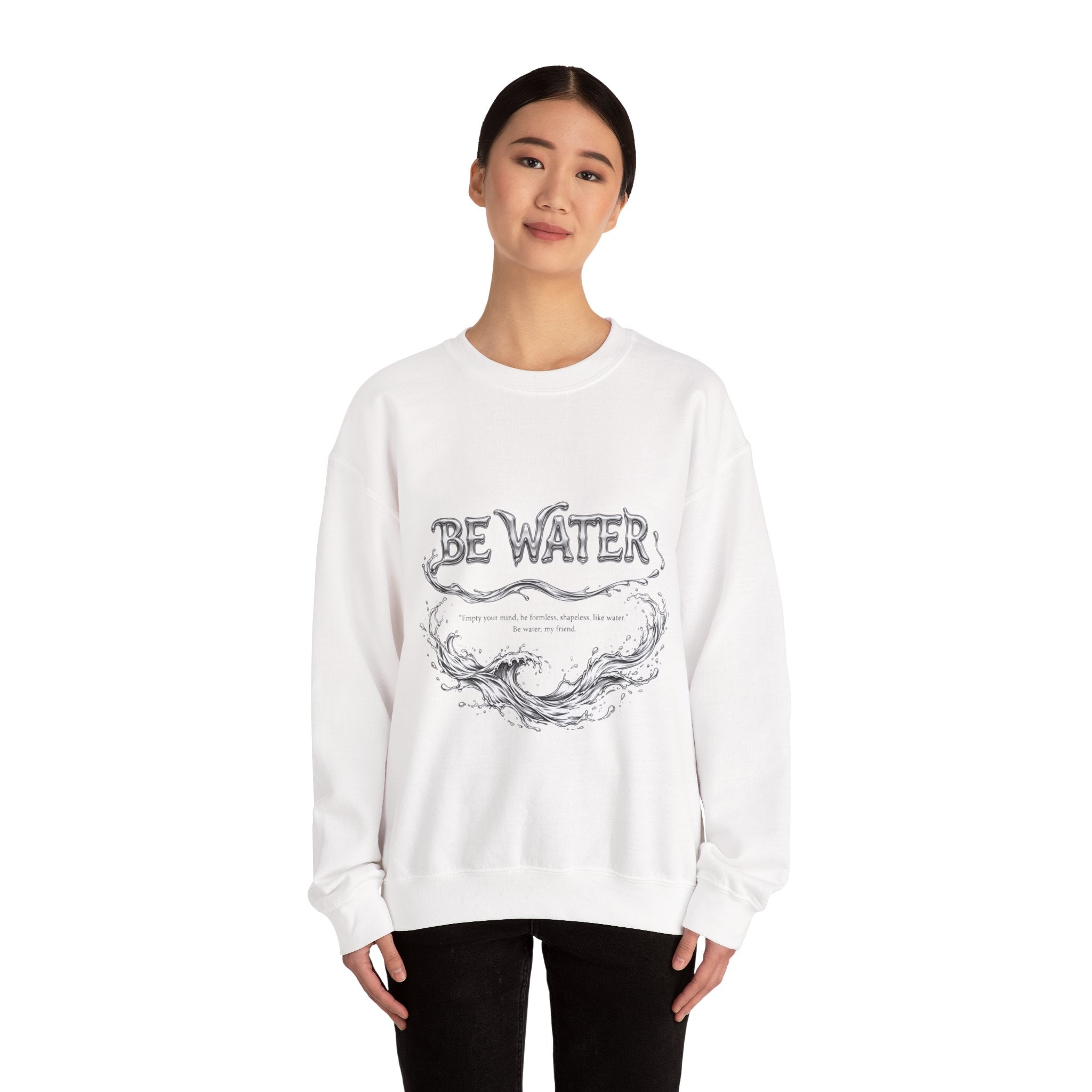 Embrace the Way – Bruce Lee "Be Water" Crew Sweatshirt, Thick Cotton Blend, Ideal Gift for Martial Arts Lovers & Thinkers