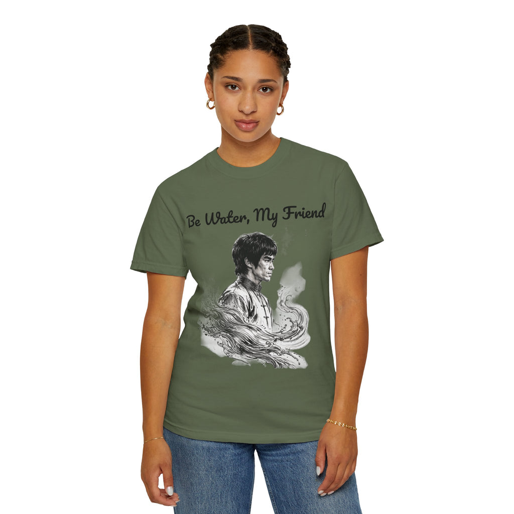 Embrace Adaptability: Bruce Lee Graphic T-Shirt, Classic Monochrome Portrait, Vintage Wash