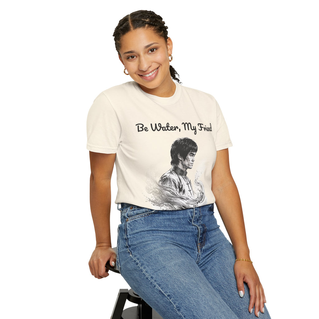 Embrace Adaptability: Bruce Lee Graphic T-Shirt, Classic Monochrome Portrait, Vintage Wash