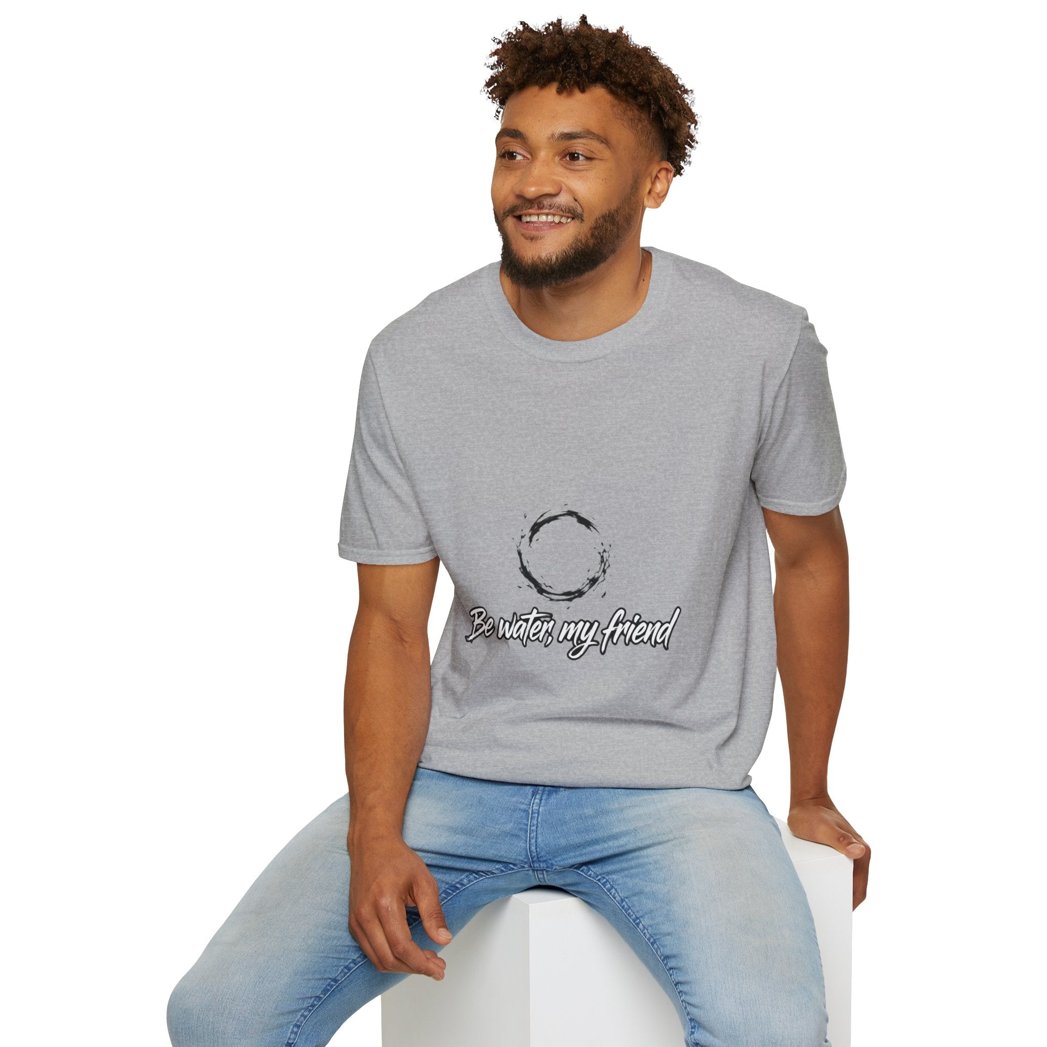 New T‑Shirt Minimal Zen Brush Circle with “Be Water, My Friend” Inspirational Graphic