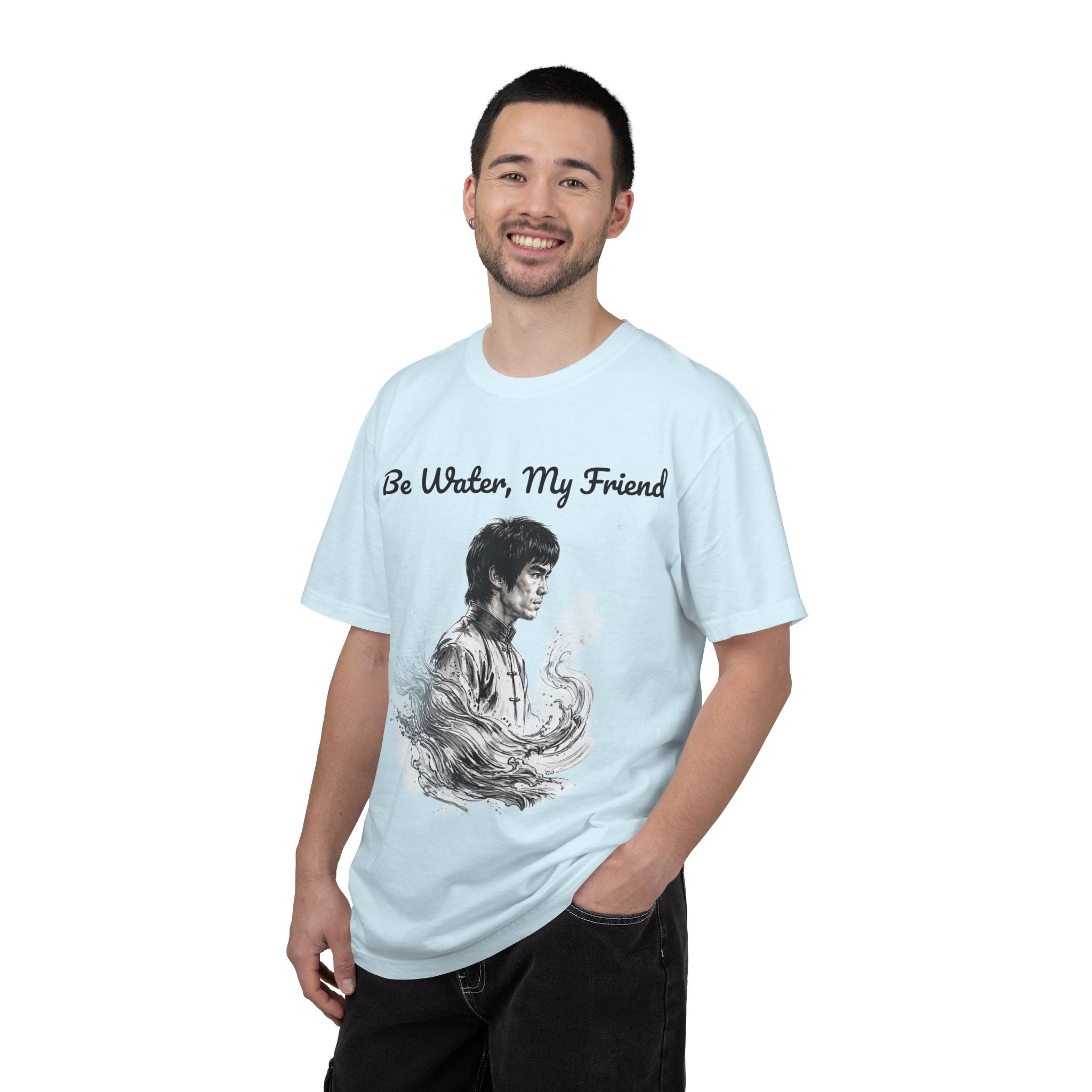 Embrace Adaptability: Bruce Lee Graphic T-Shirt, Classic Monochrome Portrait, Vintage Wash