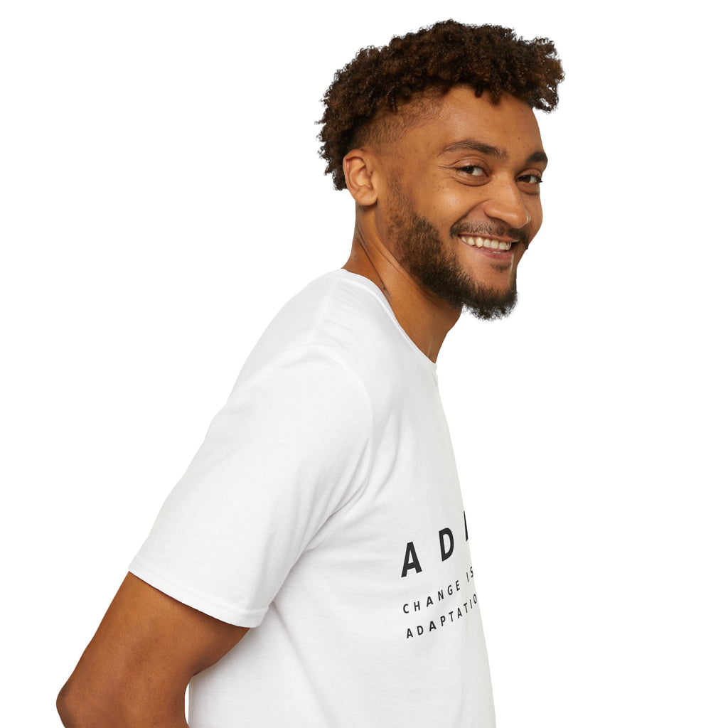 Adapt Unisex Softstyle White T-Shirt Change Is Constant, Adaptation Is Power' Graphic Tee