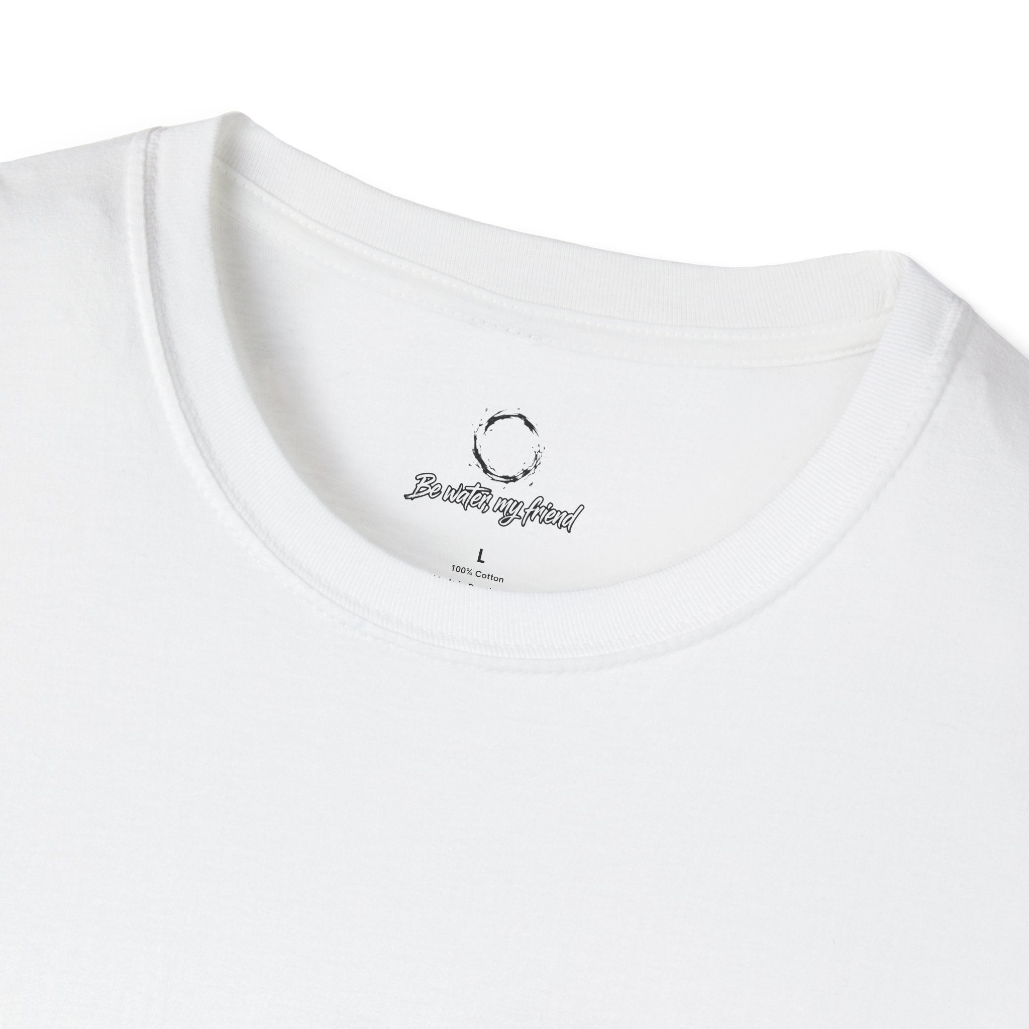 New T‑Shirt Minimal Zen Brush Circle with “Be Water, My Friend” Inspirational Graphic