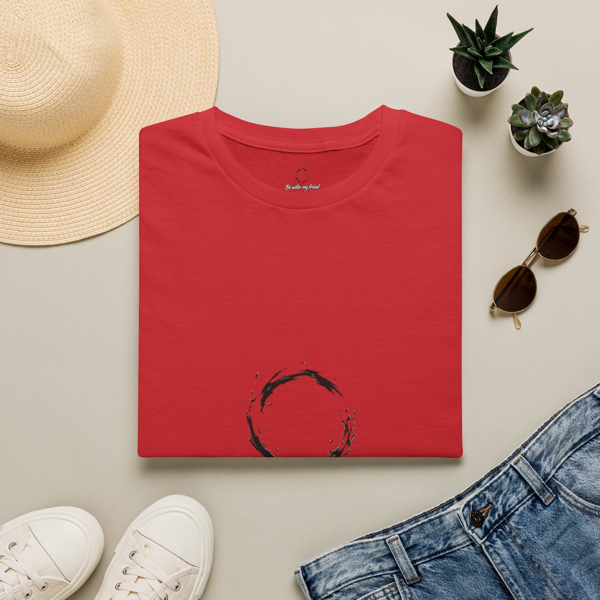 New T‑Shirt Minimal Zen Brush Circle with “Be Water, My Friend” Inspirational Graphic