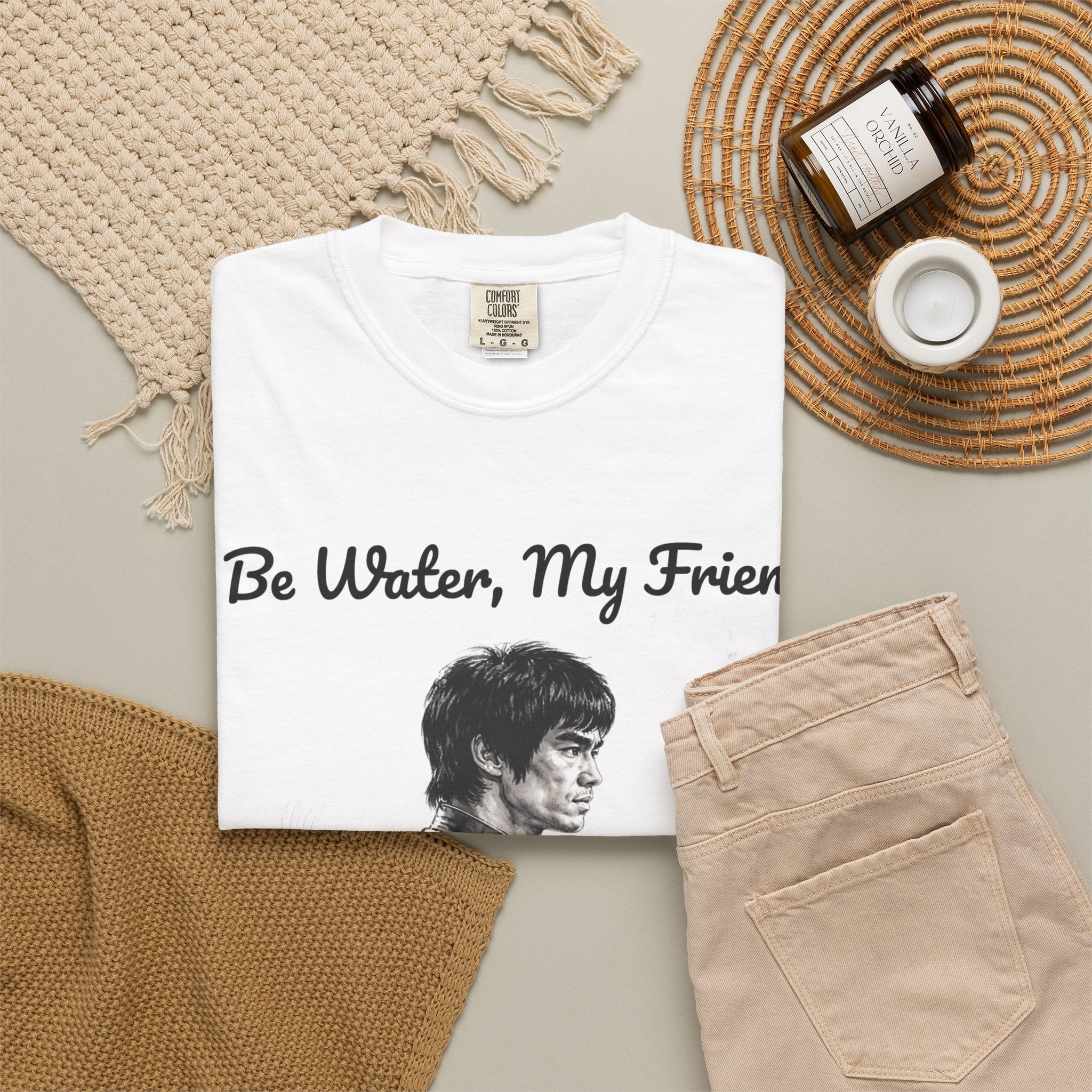 Embrace Adaptability: Bruce Lee Graphic T-Shirt, Classic Monochrome Portrait, Vintage Wash