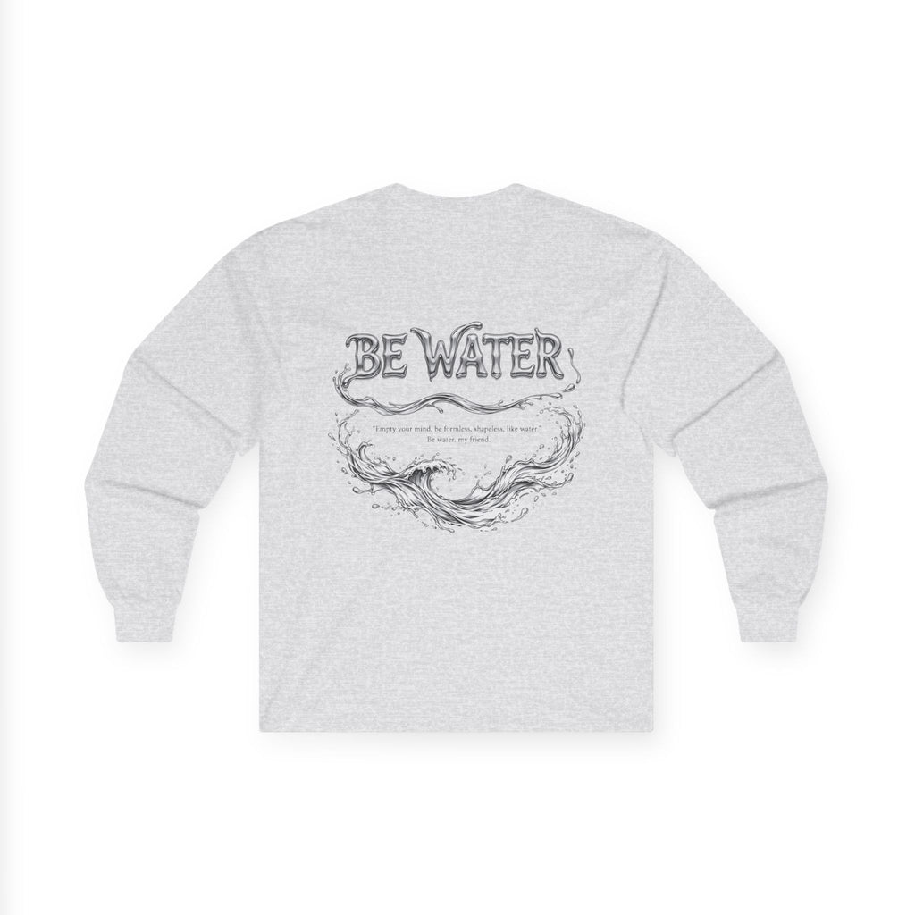 Flow Like Water: Bruce Lee Long Sleeve Crew Tee – Timeless Wisdom with Minimalist Water Art, Perfect for Layering