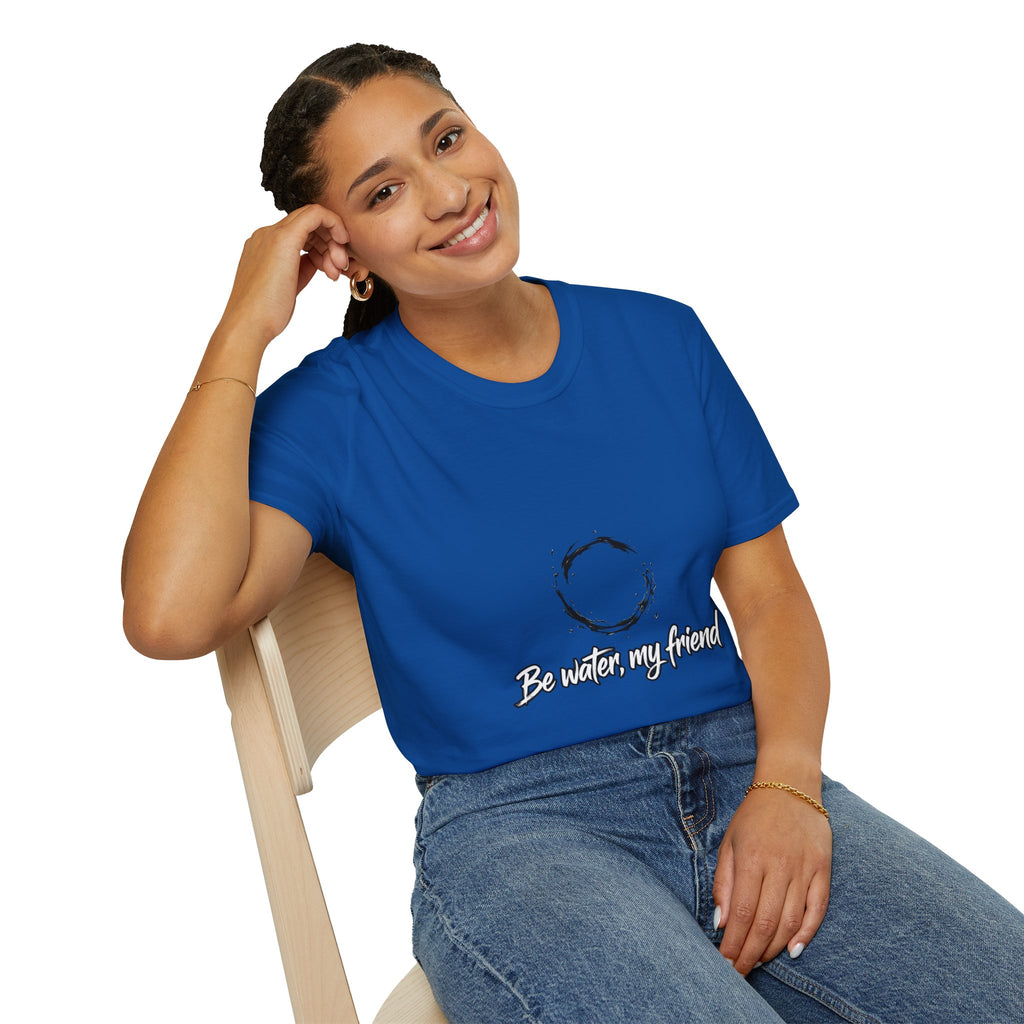 New T‑Shirt Minimal Zen Brush Circle with “Be Water, My Friend” Inspirational Graphic