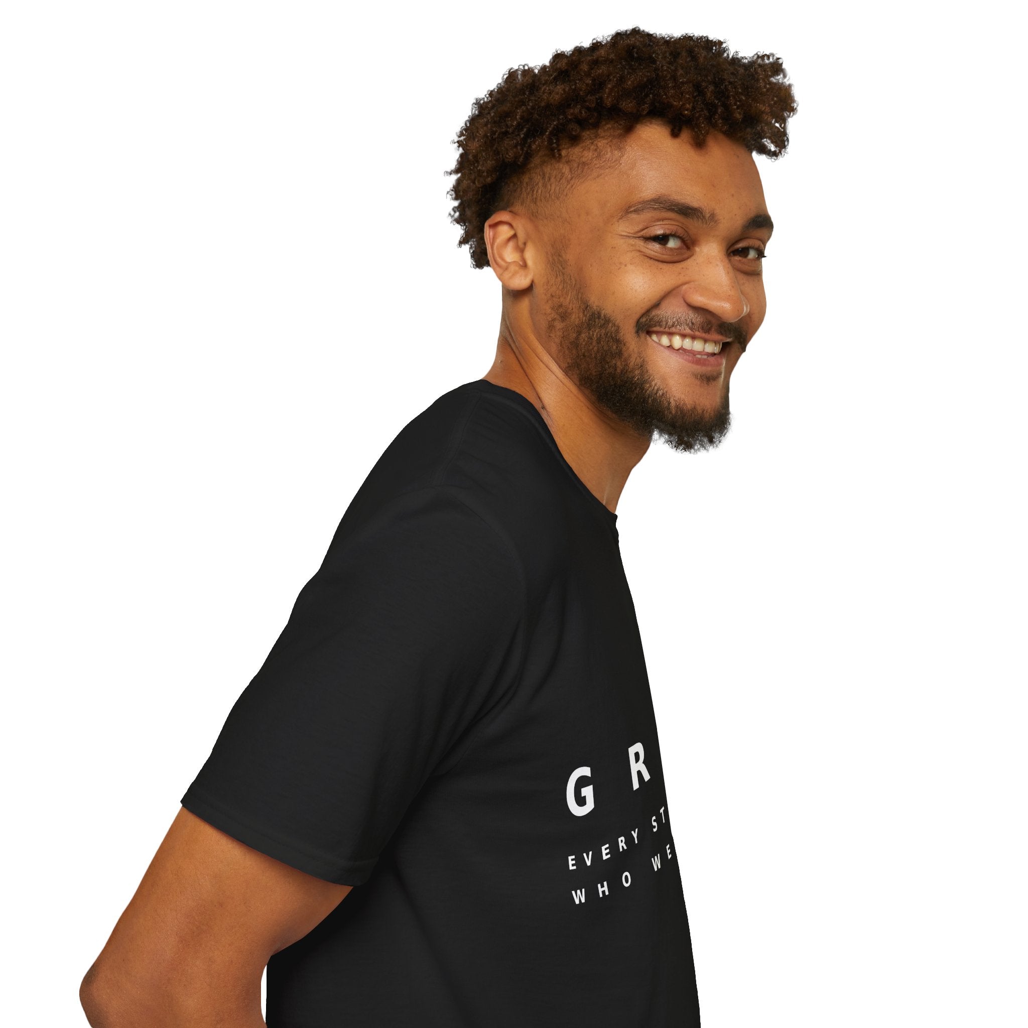 Grow Unisex Softstyle Black T-Shirt EVERY STEP SHAPES WHO WE BECOME' Graphic Tee