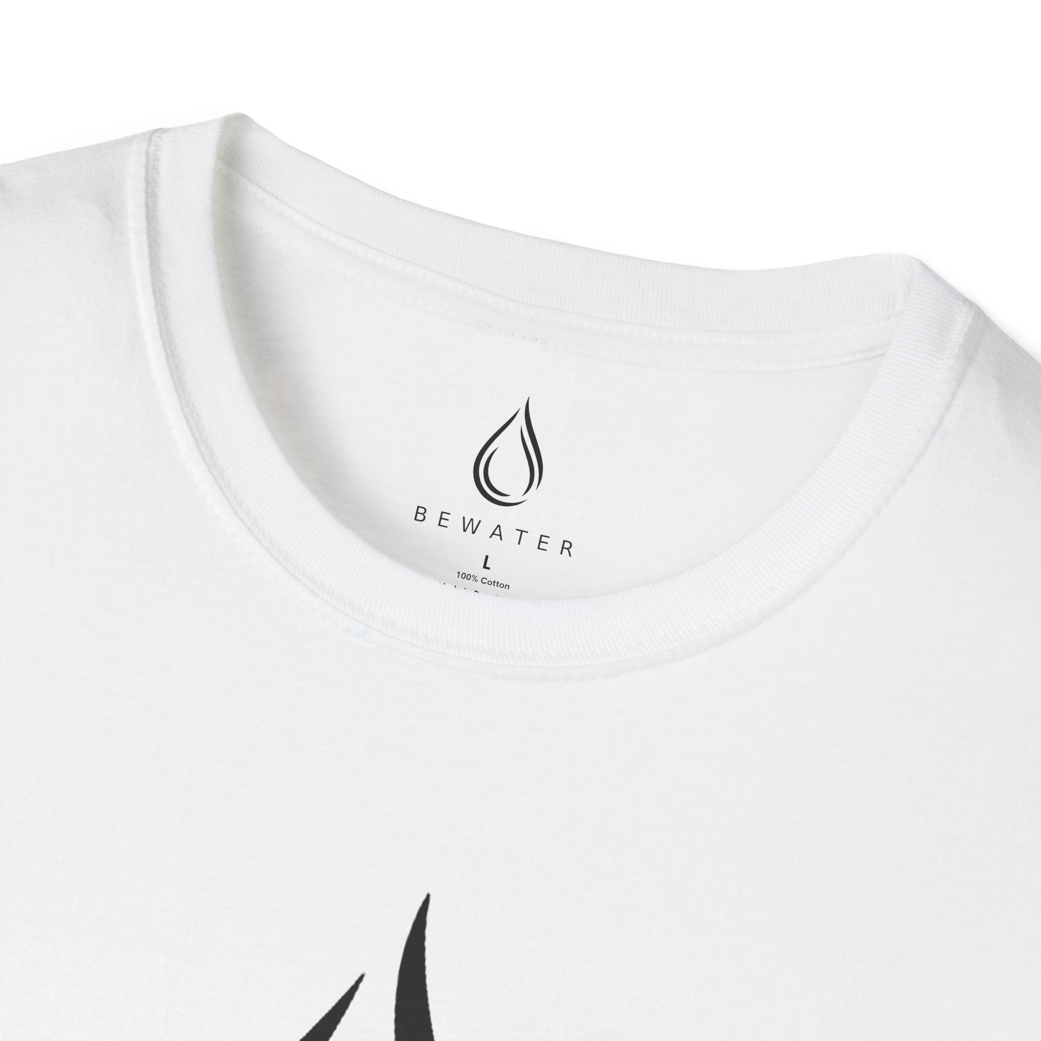 BEWATER Logo White T-Shirt — Minimal Water Drop Graphic Tee