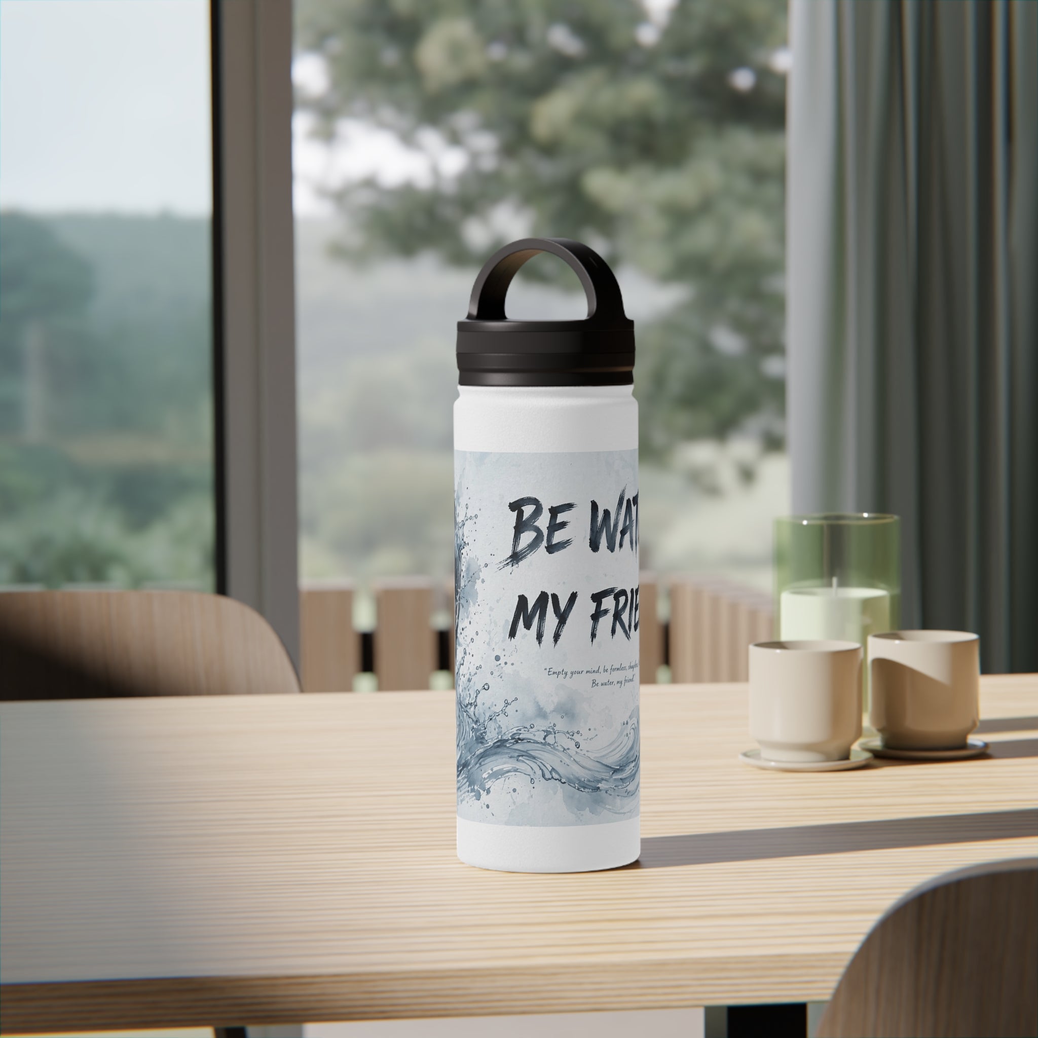Bruce Lee "Be Water, My Friend" Sports Water Bottle – BPA-Free, Leak-Proof Flip Lid, Inspirational Martial Arts Quote Gym Bottle (12oz / 18oz/ 32oz)