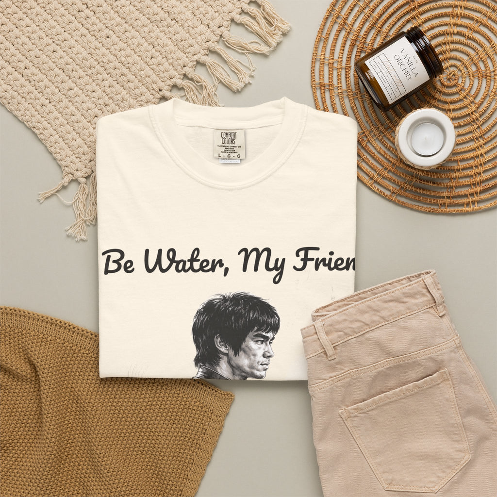 Embrace Adaptability: Bruce Lee Graphic T-Shirt, Classic Monochrome Portrait, Vintage Wash