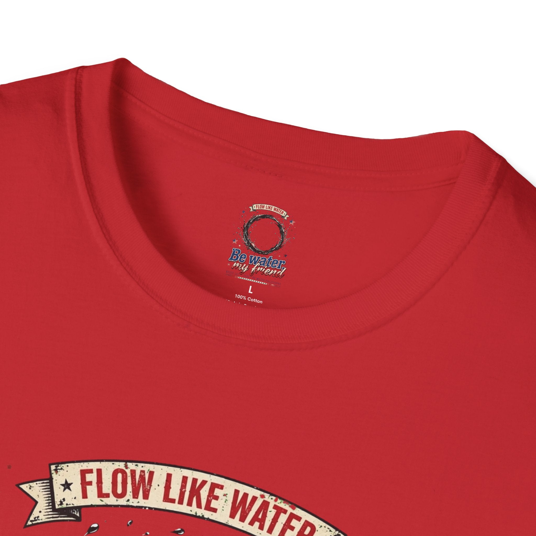 The “Be Water” Tee – Bruce Lee’s Flow Philosophy on a Retro-Inspired Shirt, Featuring FLOW LIKE WATER and 1940 Badge, Black Type on Soft Fabric