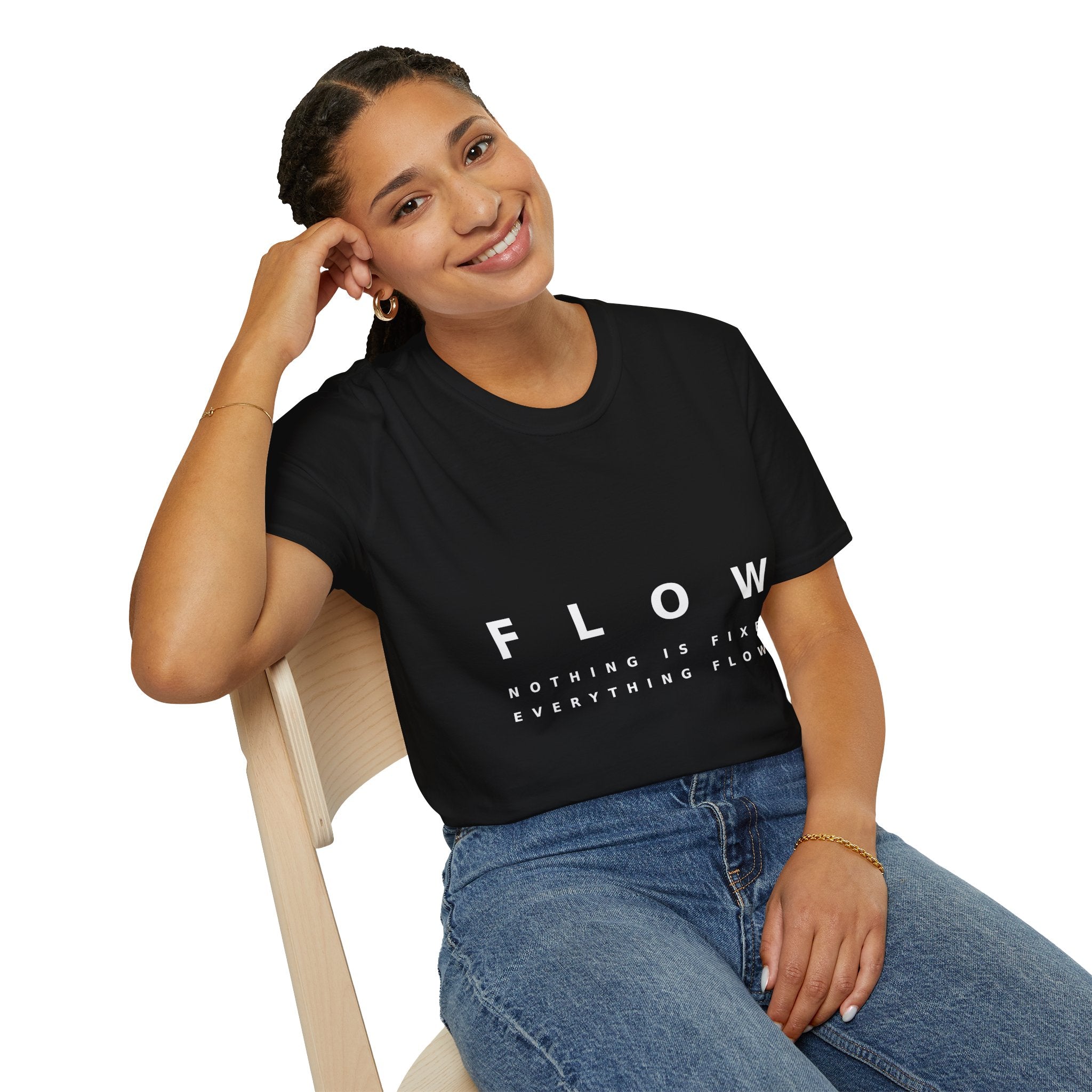 Flow Unisex Softstyle Black T-Shirt NOTHING IS FIXED EVERYTHING FLOWS' Graphic Tee